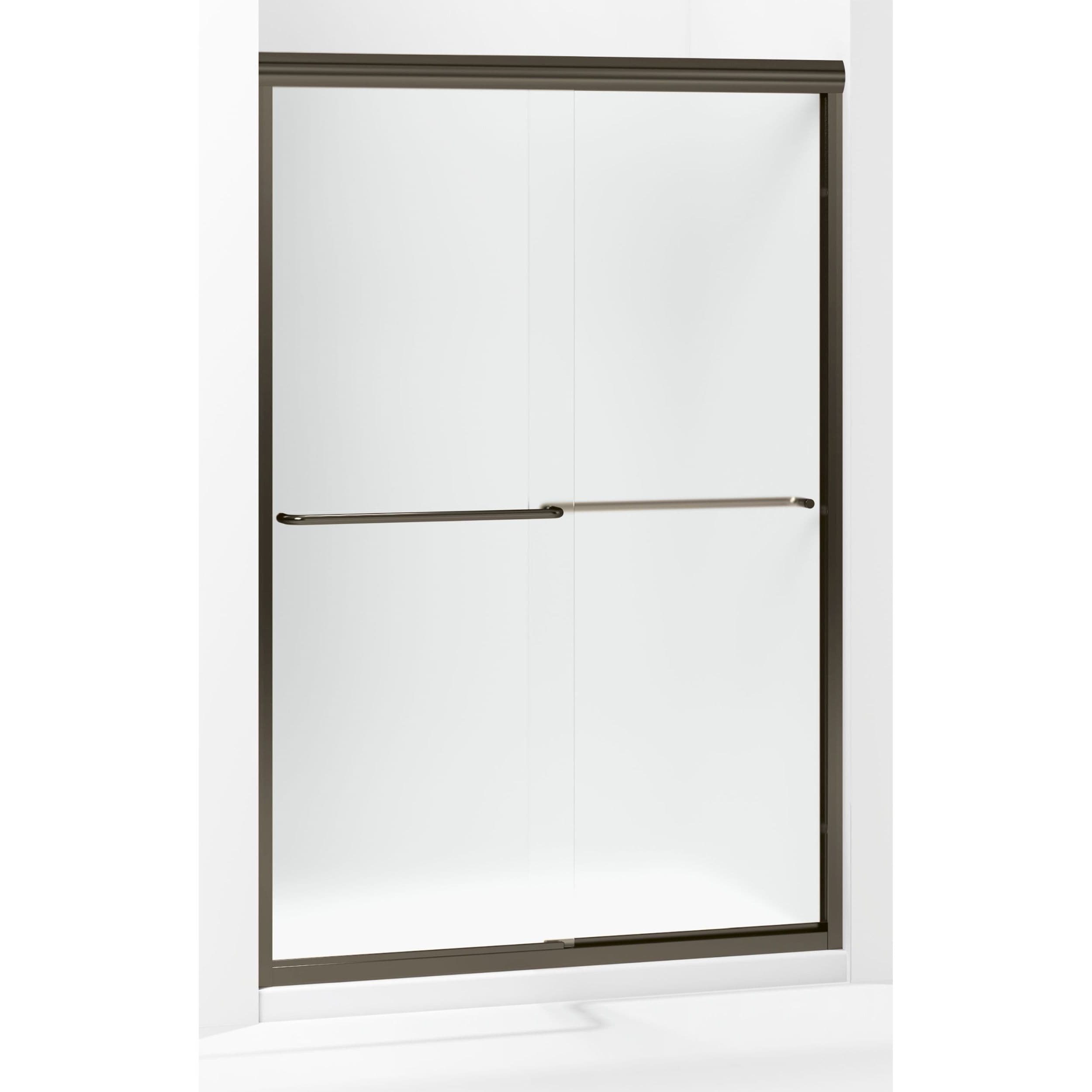 Sterling 5475-48DR-G03 Finesse Deep Bronze 42-in to 48-in W x 70.0625-in H Frameless Sliding Shower door 1/4-in Thick Frosted Glass