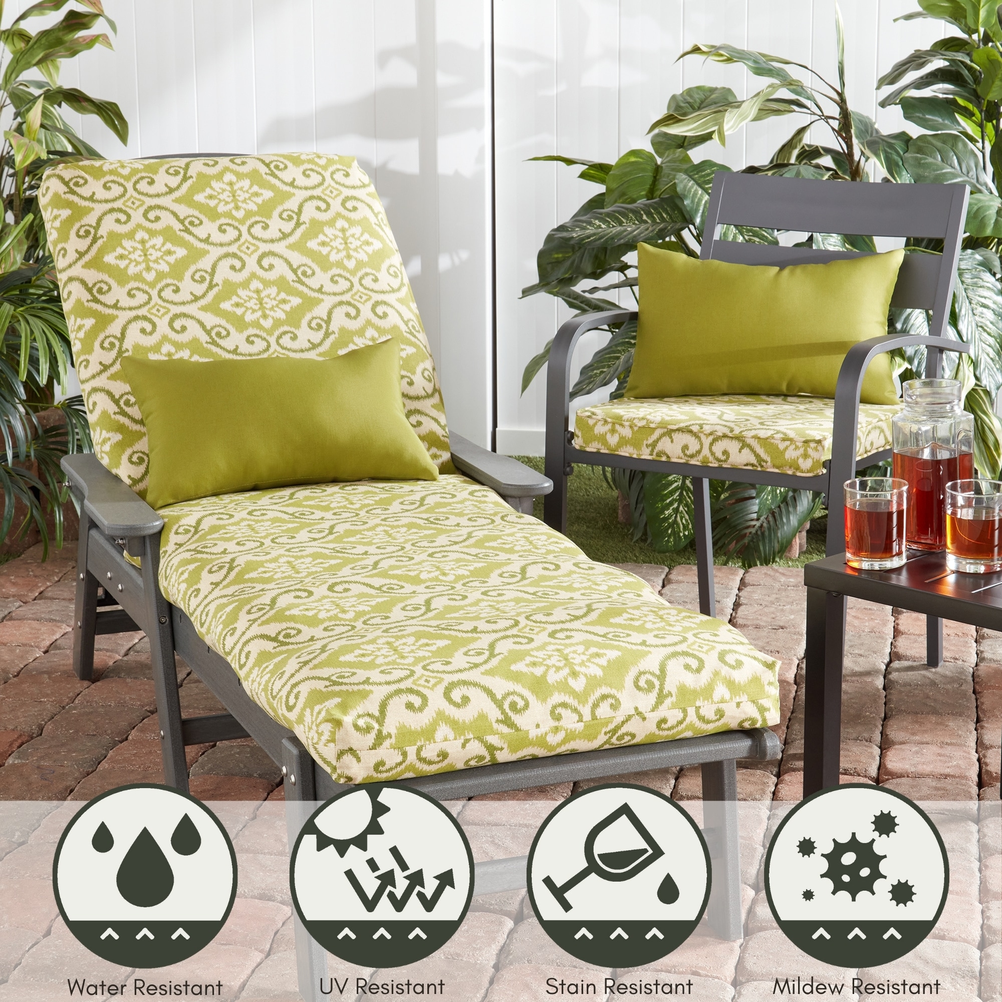 Greendale Home Fashions Outdoor 44 in x 23 in Shoreham Green Patio Chaise Lounge Chair Cushion in the Patio Furniture Cushions department at Lowes