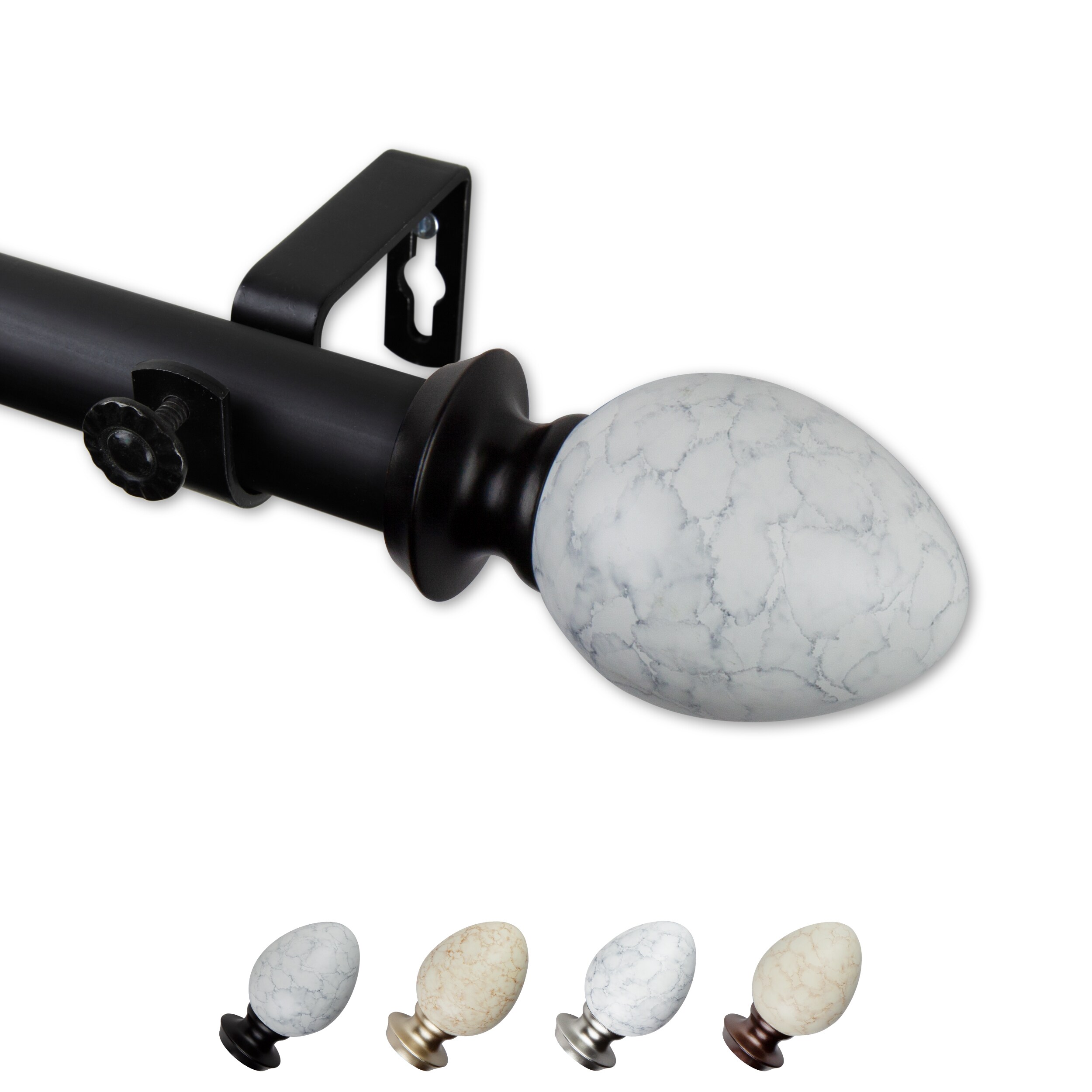 Hart & Harlow L-100-73-282 Otis 1-in 28-in to 48-in Black Steel Single curtain rod with Finials