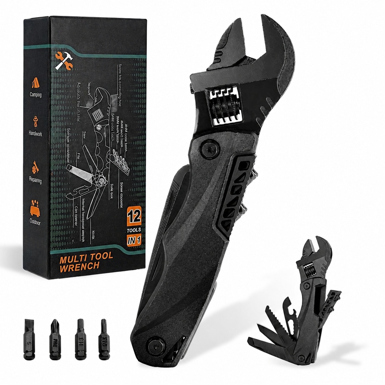 KHKFY  Multitool Wrench 12 in 1 Pocket Size Multi Purpose EDC Gadget with Adjustable Wrench Screwdrivers Saw Bottle Opener for Camping DIY and