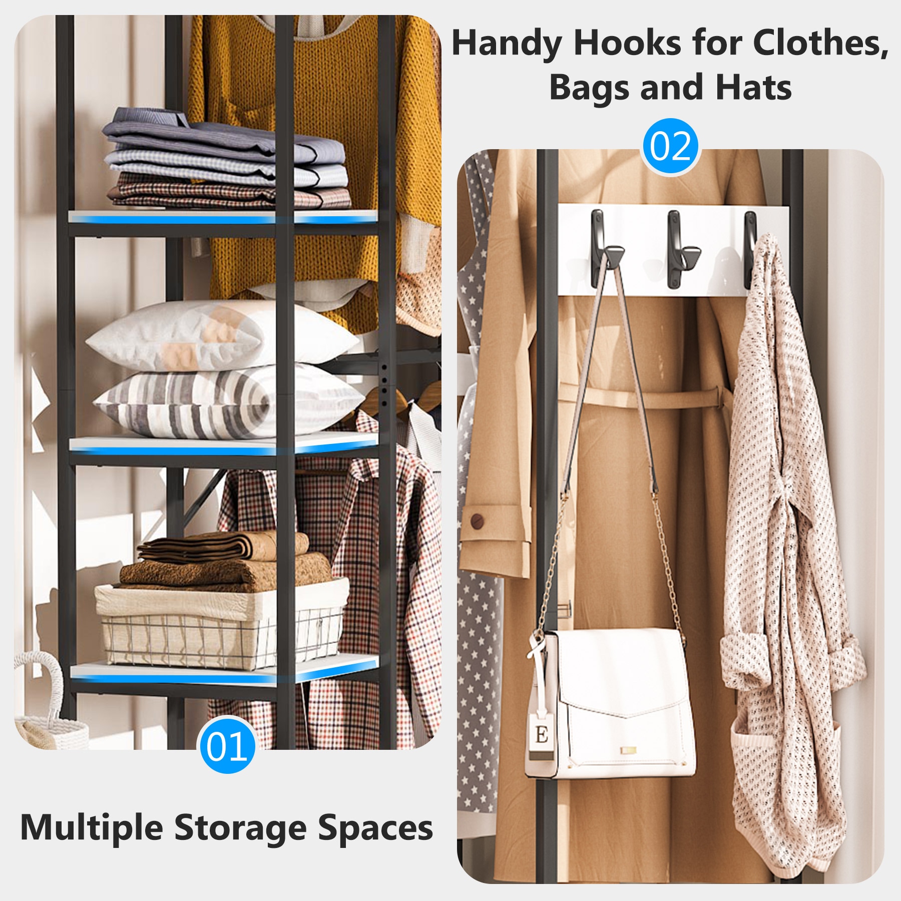 Tribesigns 4.59-ft to 4.59-ft W x 5.93-ft H Rustic Brown Solid Shelving Wood Closet System | HOGA-F1630