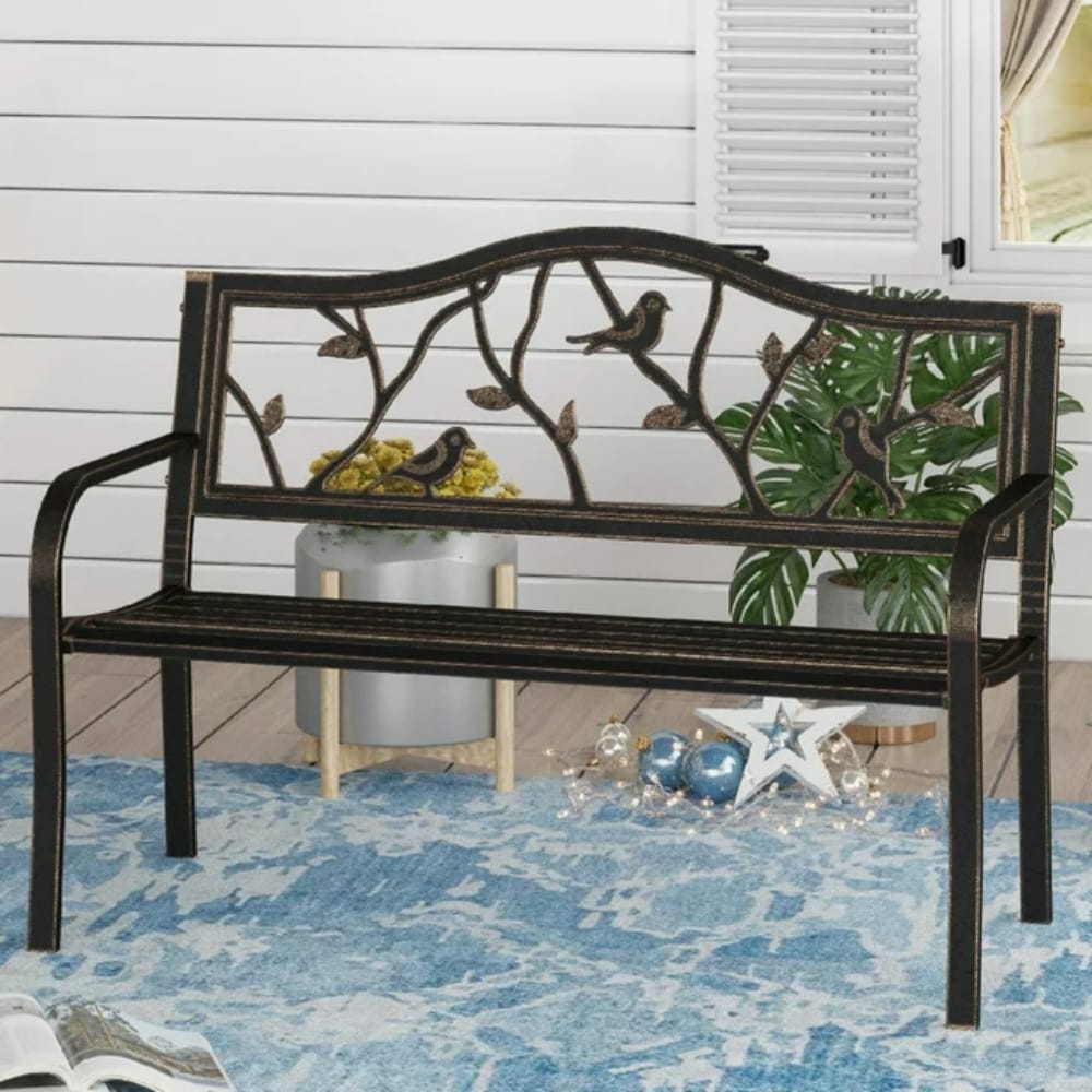 Sunshine Valley Outdoor Bench 50.4-in W x 35-in H Bronze Steel Garden ...