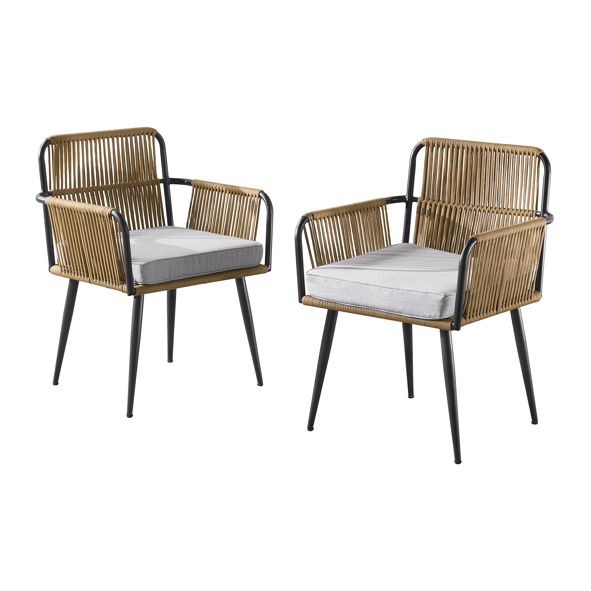Alaterre Furniture AWWK01KK Alburgh Set of 2 Wicker Black Aluminum Frame Stationary Conversation Chair with Gray Cushioned Seat