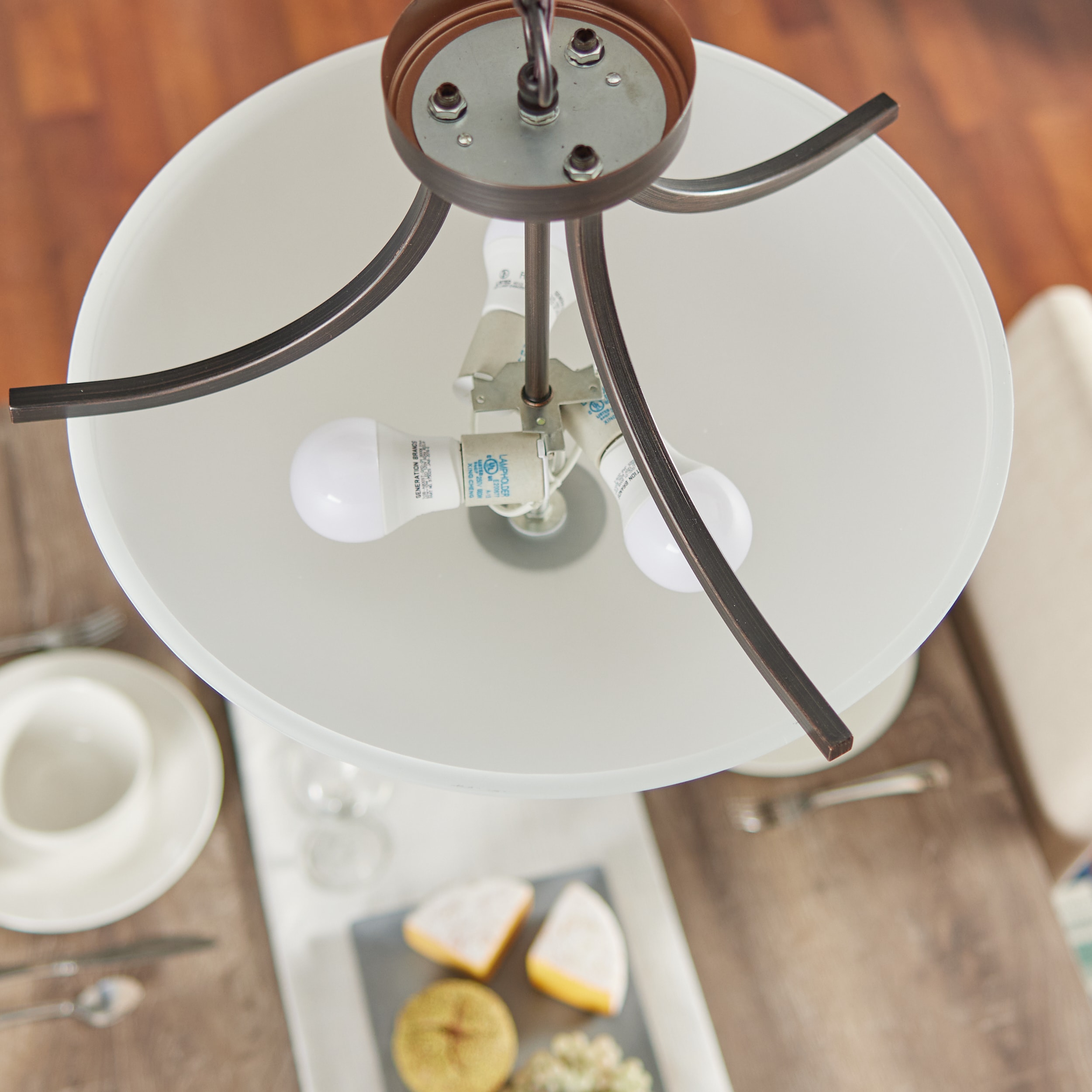 Bronze and White Glass 18" Transitional Bowl Pendant Light