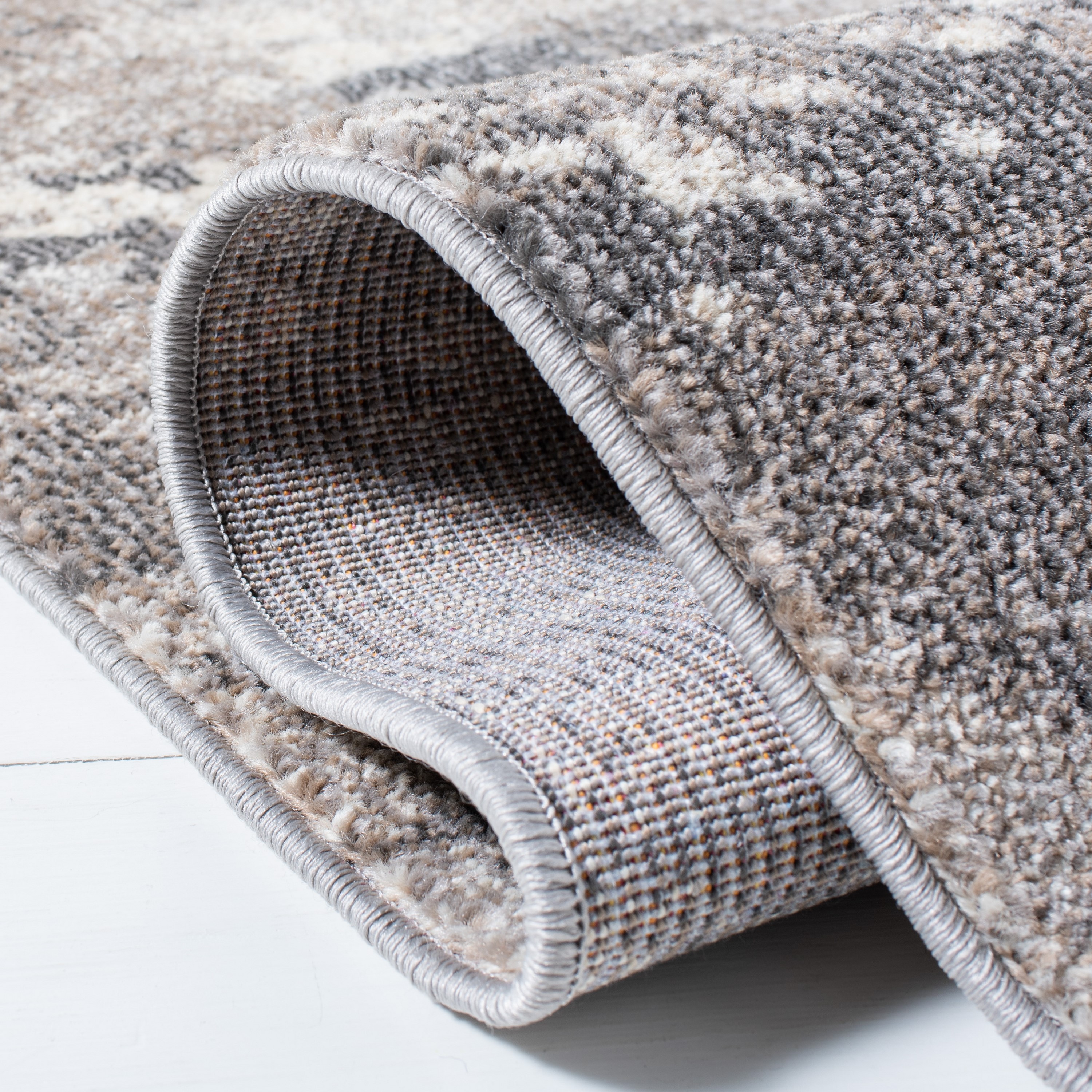 Beige and Grey Abstract 3' x 5' Synthetic Area Rug
