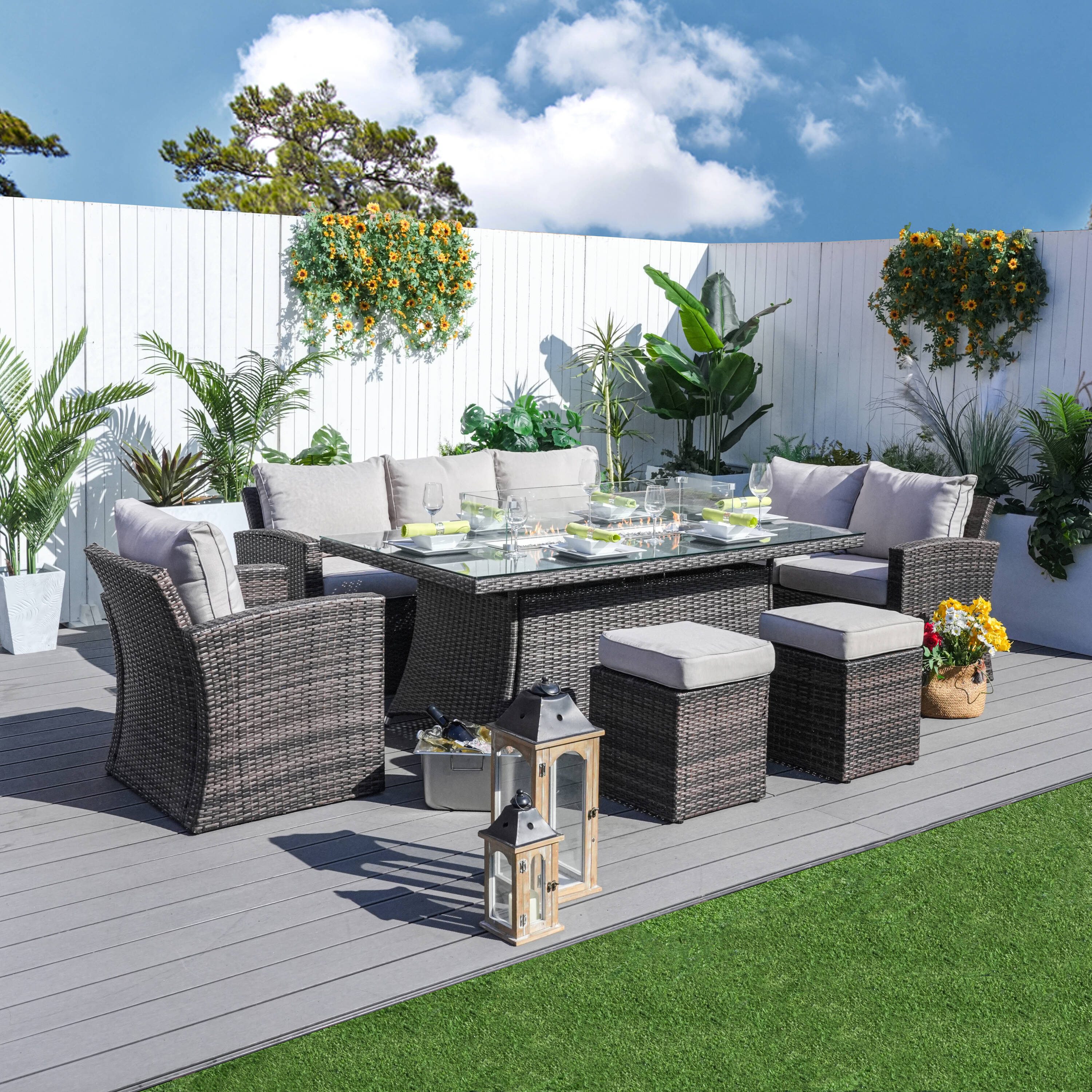 Direct Wicker DWG-2403B-BR 7 -Piece Wicker Patio Sofa Conversation Set with Brown Cushions
