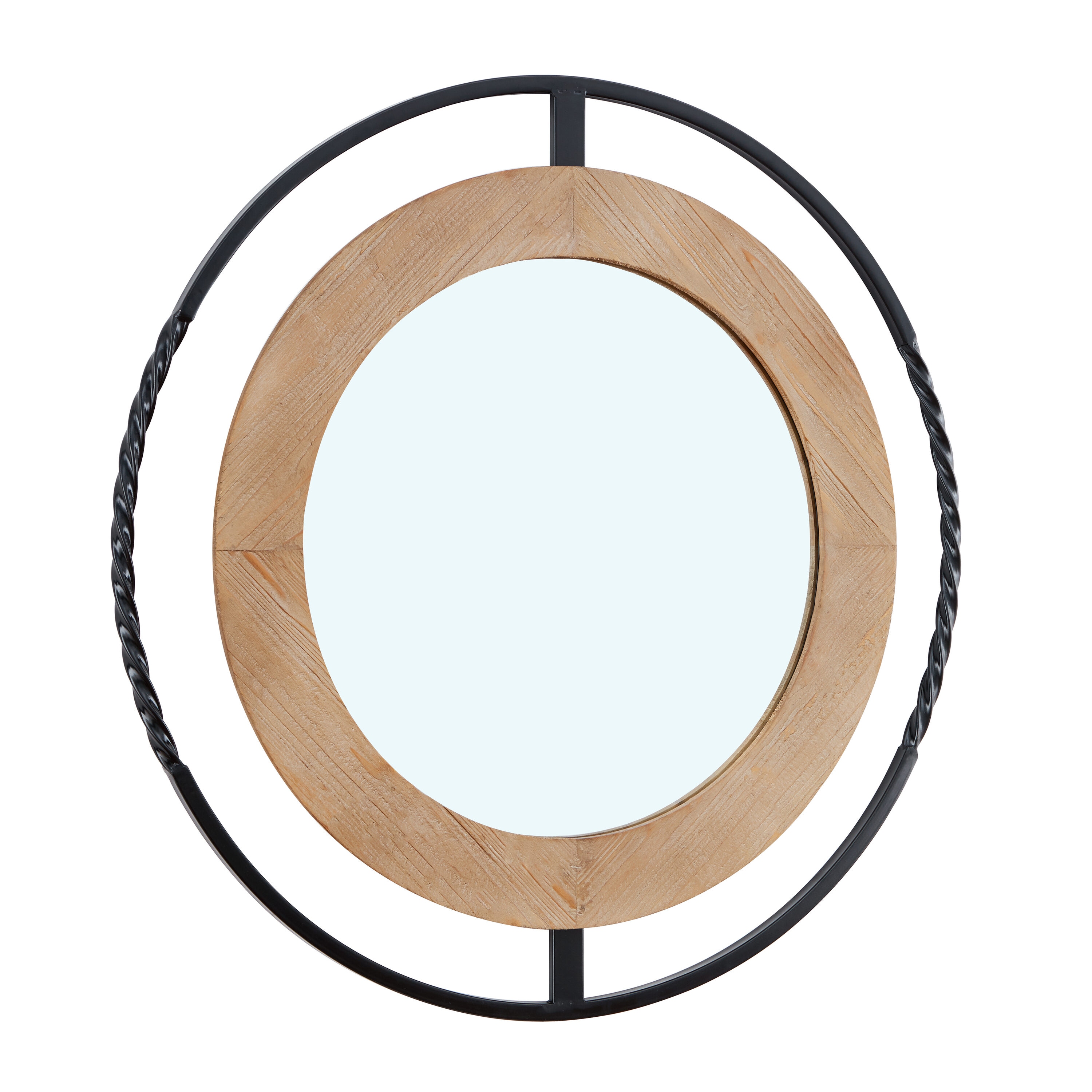 Danya B. 32-in W X 32-in H Round Distressed Wood Framed Wall Mirror At ...