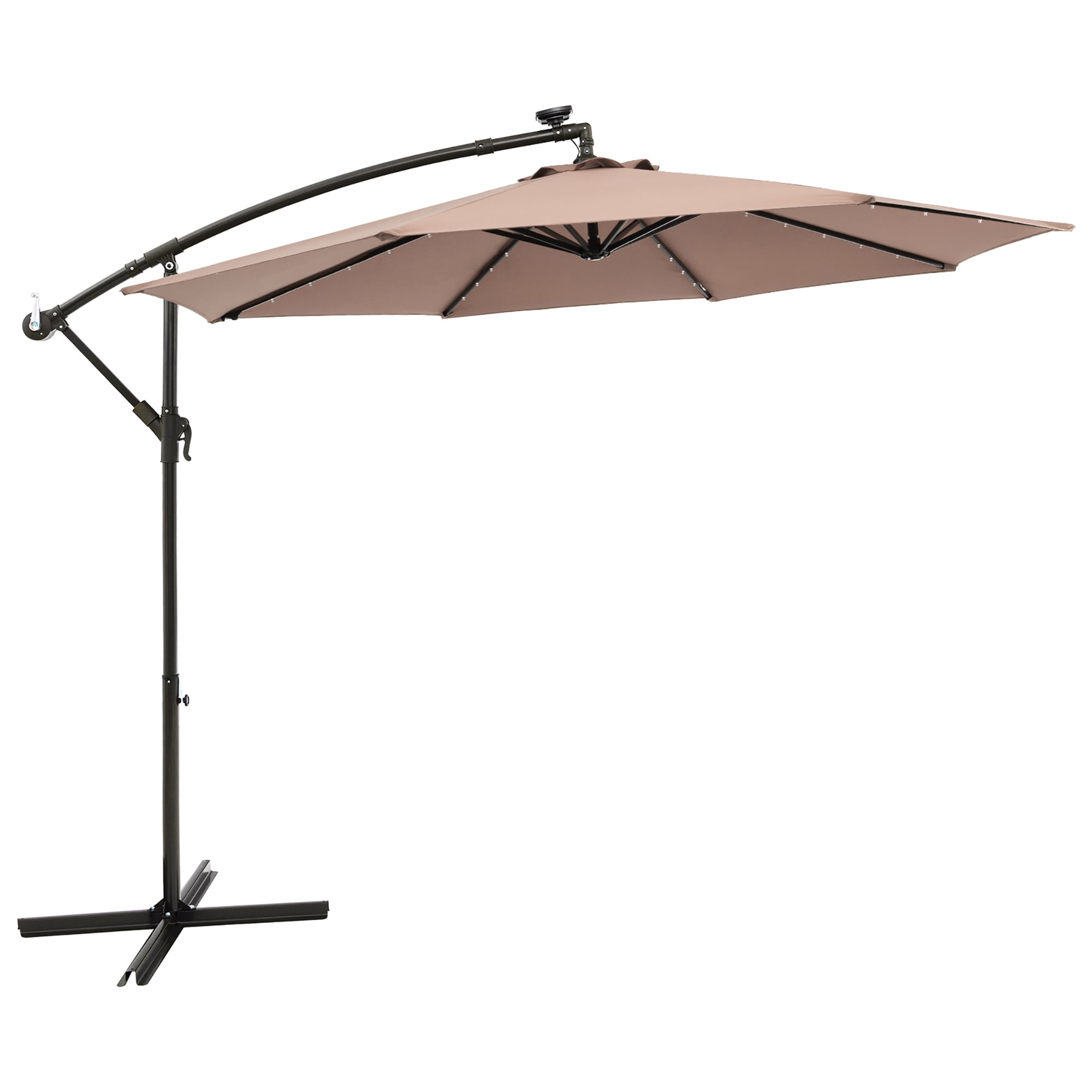 Costway LWS00858 10-Feet Iron Brown Garden Patio Umbrella with Lights and with Base