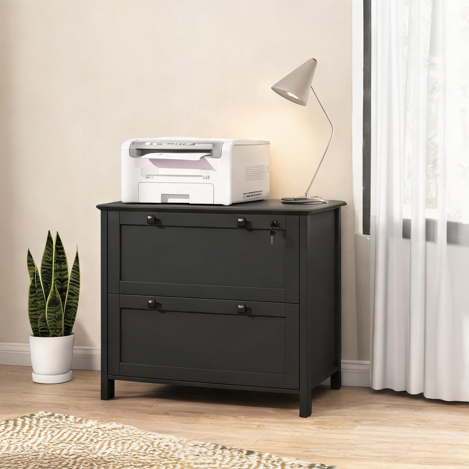 chillscreamni Home Office File Cabinet with Lockable Drawer and Adjustable Bar Deep Black