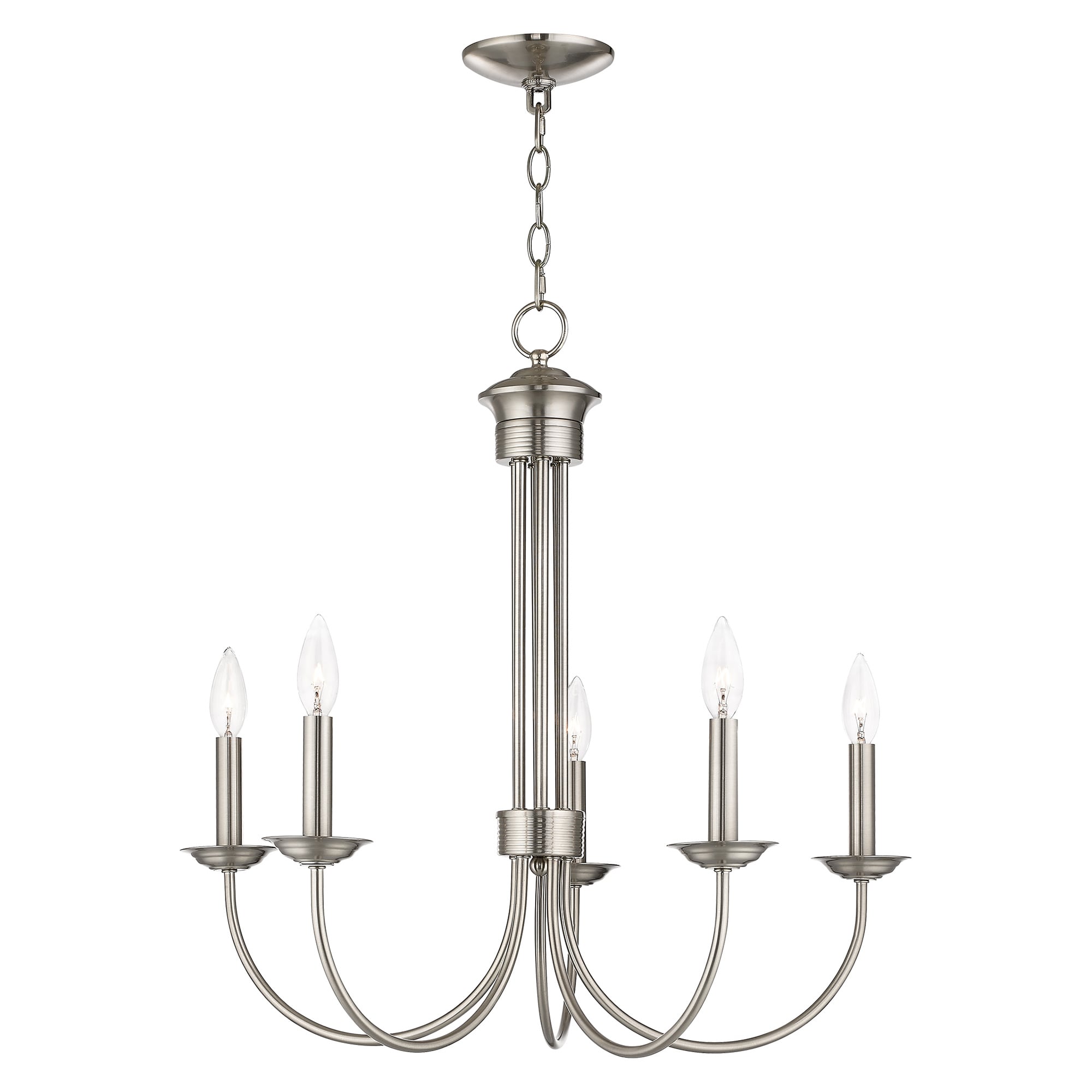 Livex Lighting 42685-91 Estate 5 -Light Brushed Nickel Traditional For Use in Bathrooms, Bedrooms, Dining Rooms, Foyers, Kitchens, Living Rooms Chandelier