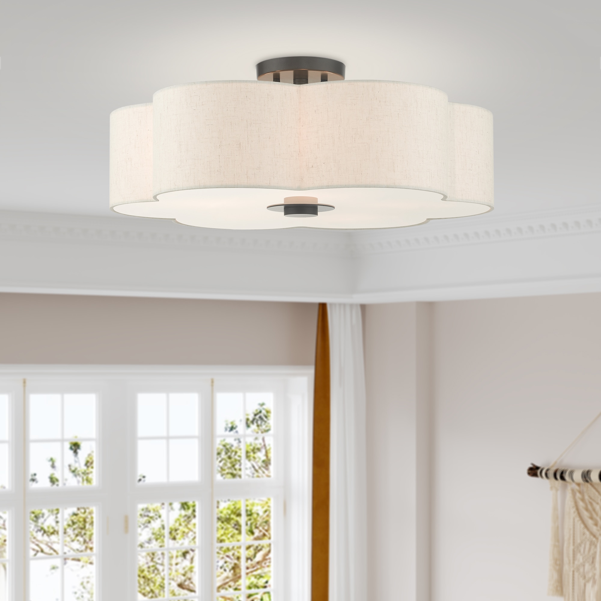 Solstice English Bronze 5-Light Semi-Flush Mount with Oatmeal Shade