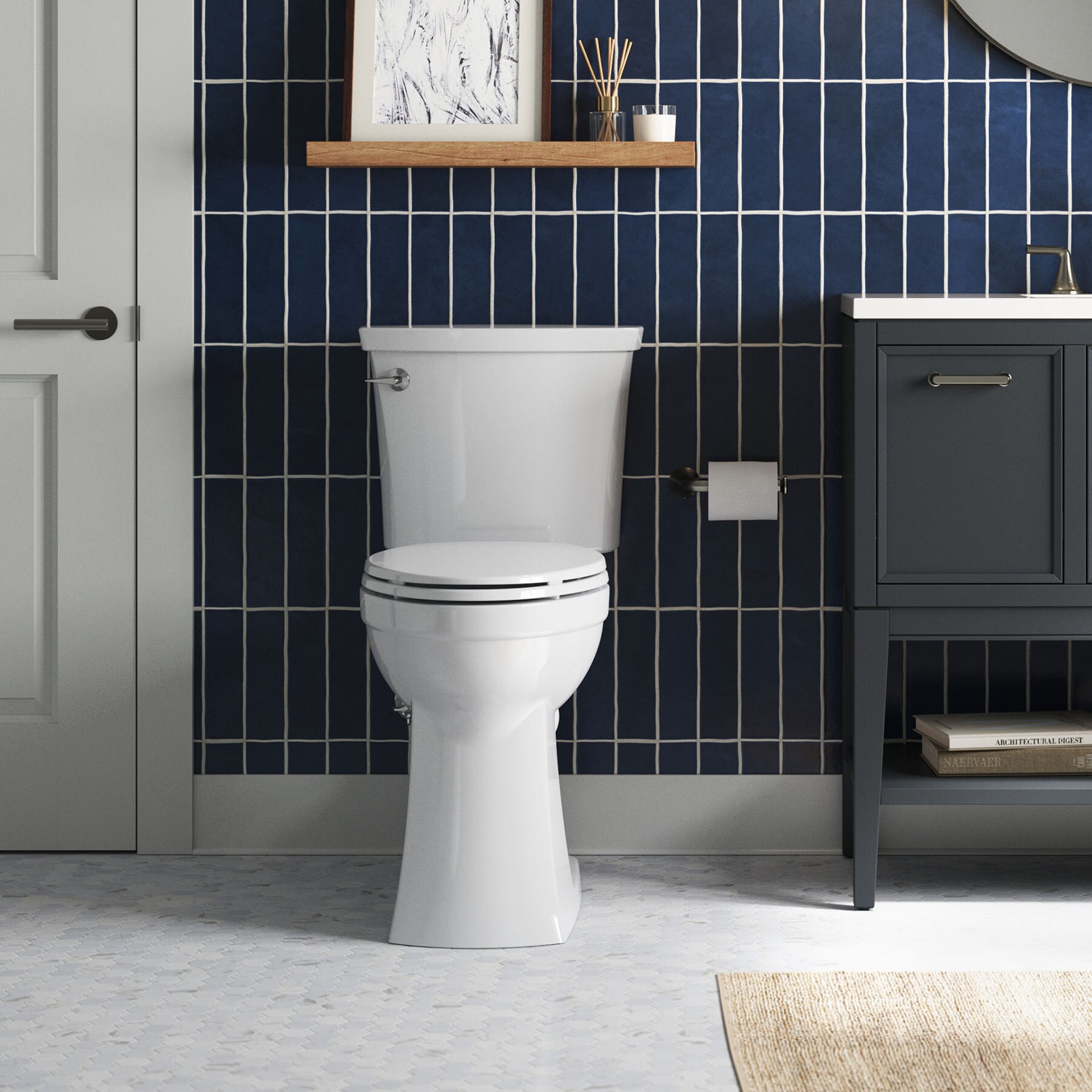 KOHLER Elliston Tall White Elongated Tall Height 2-piece WaterSense Soft  Close Toilet 12-in Rough-In 1.28-GPF in the Toilets department at Lowes.com