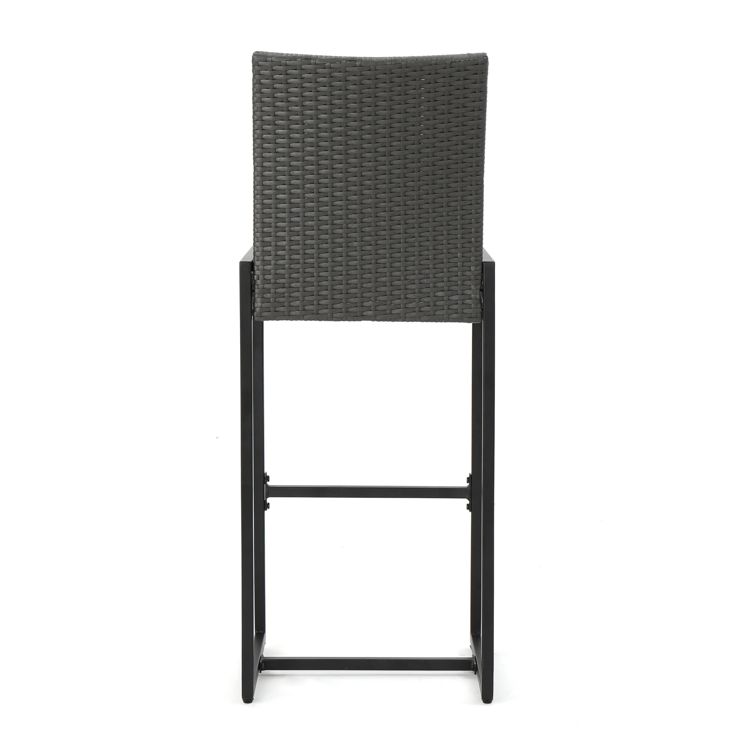 Gray Wicker and Iron Outdoor Barstools Set of 2