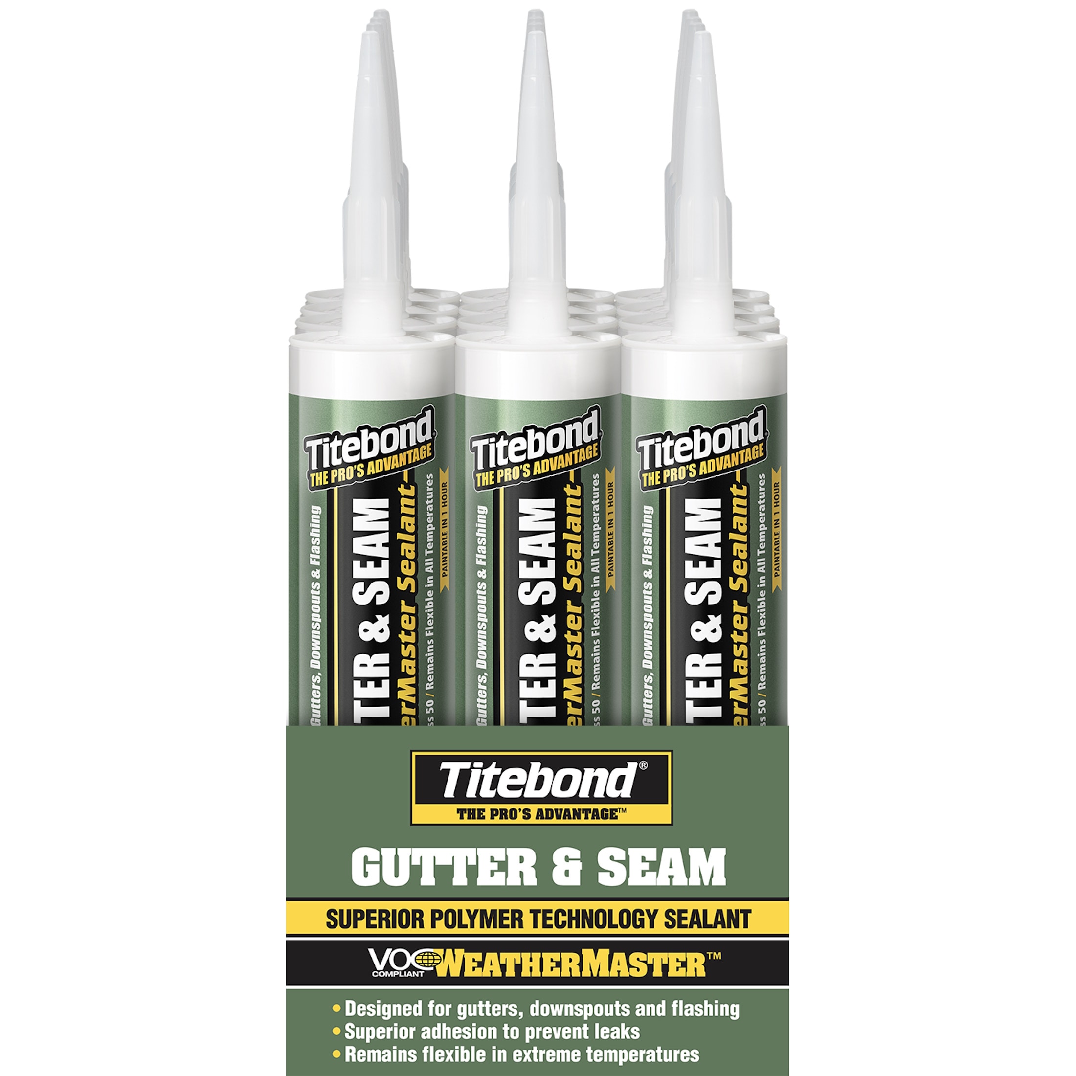 Titebond 7321ACP WeatherMaster Gutter Seam 12 -Pack 9.5-oz Exterior specialty White Paintable Advanced Sealant Caulk