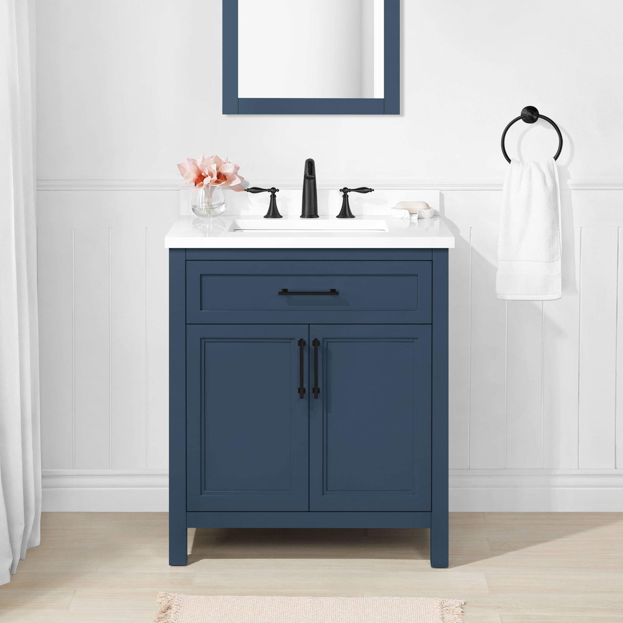 allen + roth Sandbanks 30-in Greige Undermount Single Sink Bathroom Vanity  with White Engineered Stone Top in the Bathroom Vanities with Tops  department at