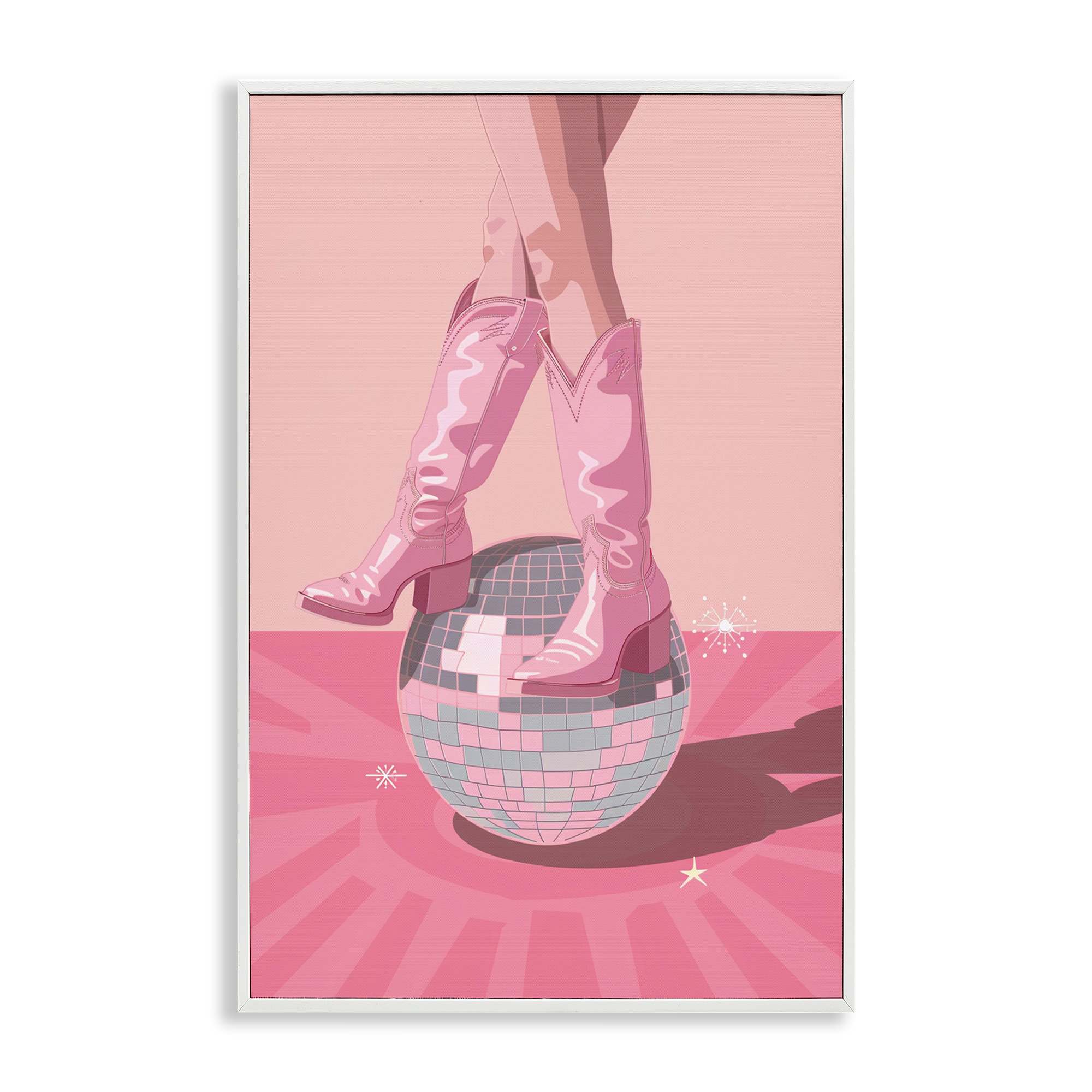 Stupell Industries BT-681-WFR-20X30 Pink Disco Cowgirl Balancing White Framed Giclee Art By LSR Design Studio 20 x 30