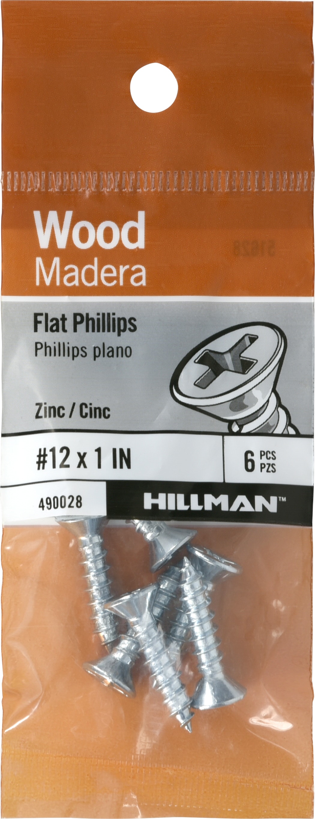 Hillman 490028 #12 x 1-in Zinc-plated Interior Wood screws ( 6 -Per Box )