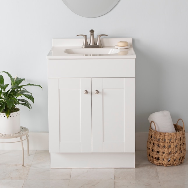 Project Source 24 In White Single Sink Bathroom Vanity With Cultured Marble Top The Vanities Tops Department At Com - What Is Another Word For A Bathroom Vanity Unit With Shower Caddy