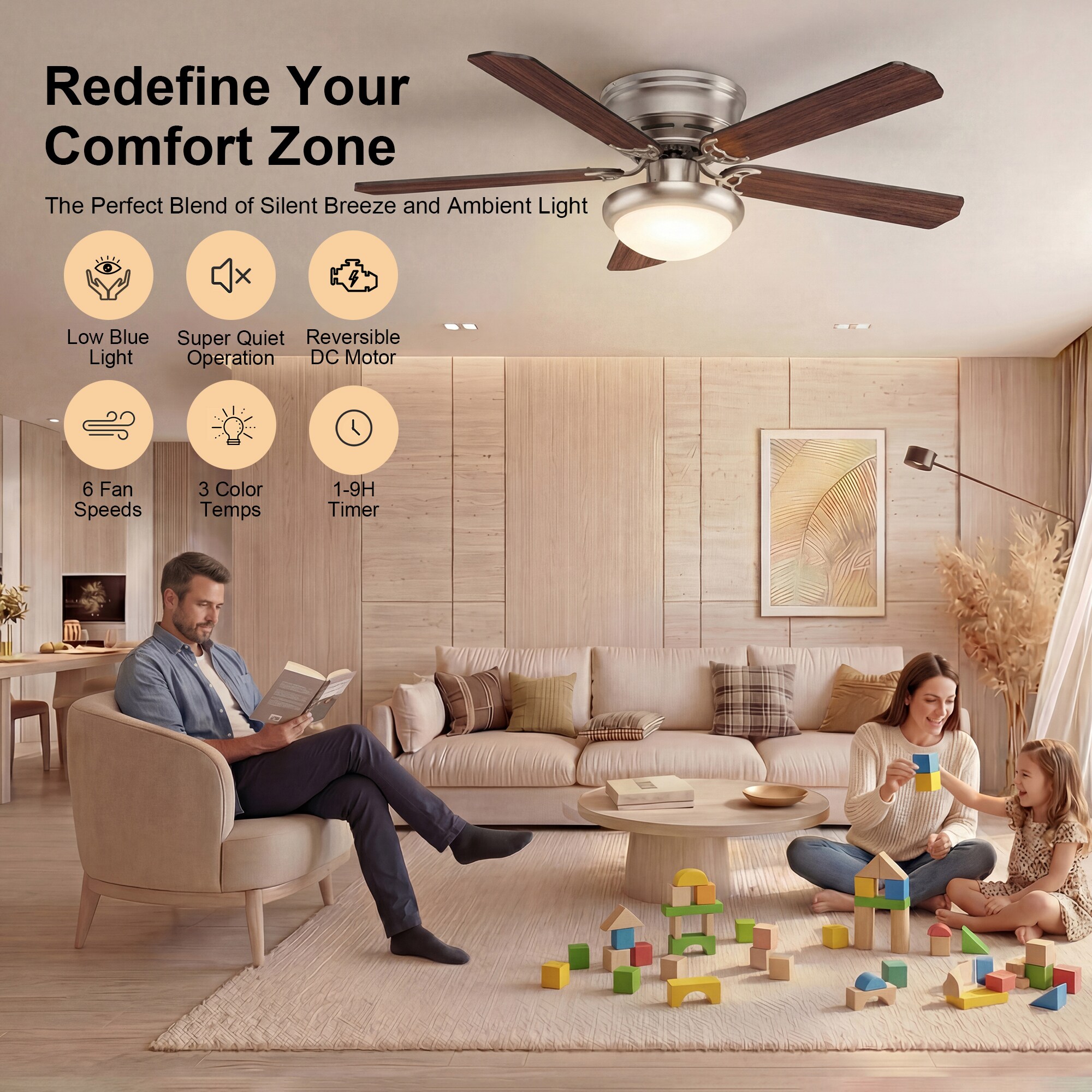 GreenEver 52-in Rustic Farmhouse Low Profile Energy-Efficient DC