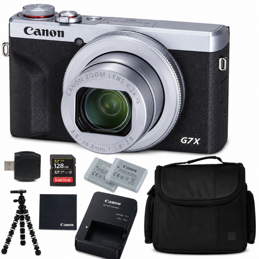 Canon  PowerShot G7 X Mark III Digital Camera (SILVER) (3637C001) + AOM 128GB Bundle Package Kit