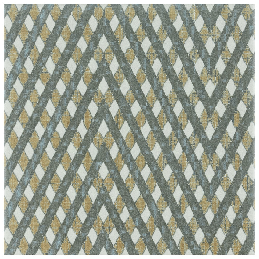 Affinity Tile S1FRC8BOHG Sample - Boheme Grid 8-in x 8-in Satin Ceramic Patterned Floor and Wall Tile