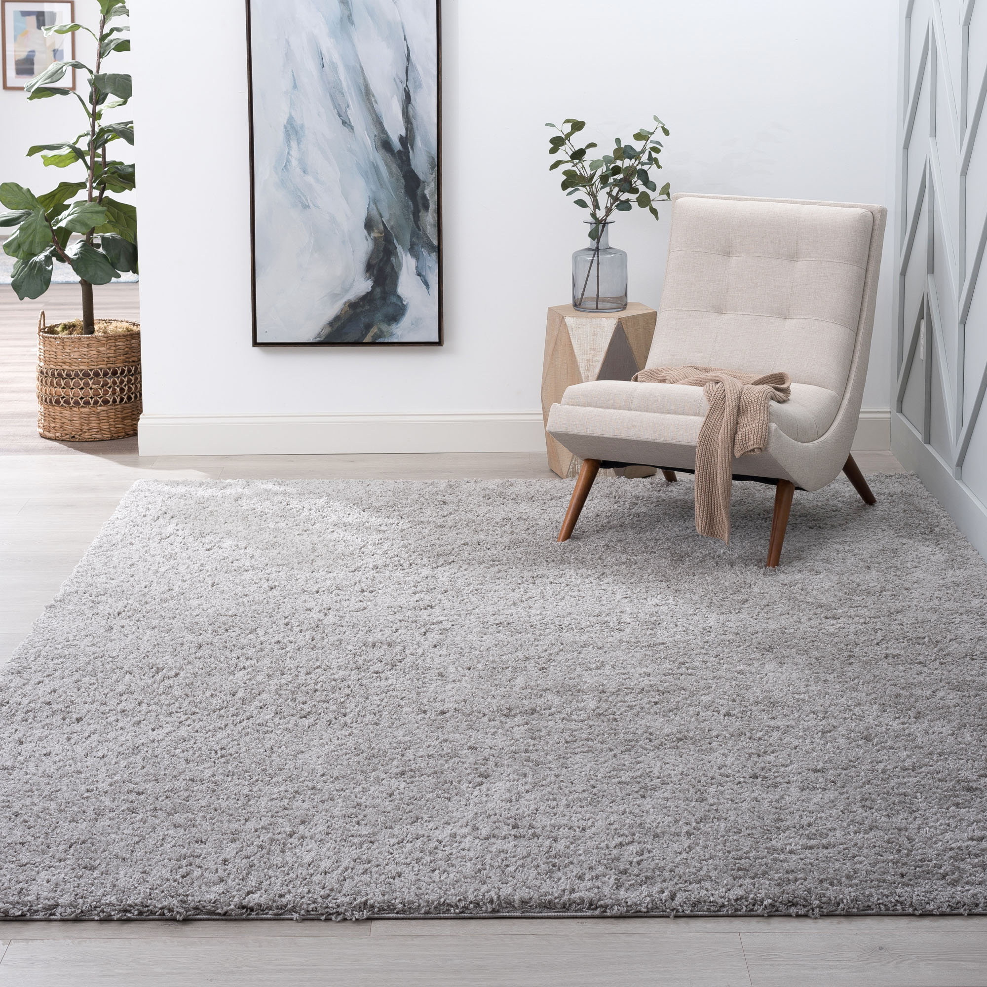 Tayse JRS1002 3X5 Jersey Shag 3 x 5 (ft) Loomed Polypropylene Silver Rectangular Indoor Area rug