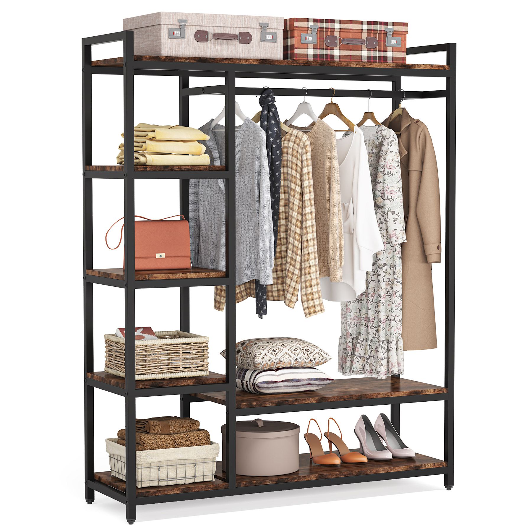 USA-Made Heavy-Duty Closet Organizer with Shoe & Garment Racks for Clothes  & Hanging Items 