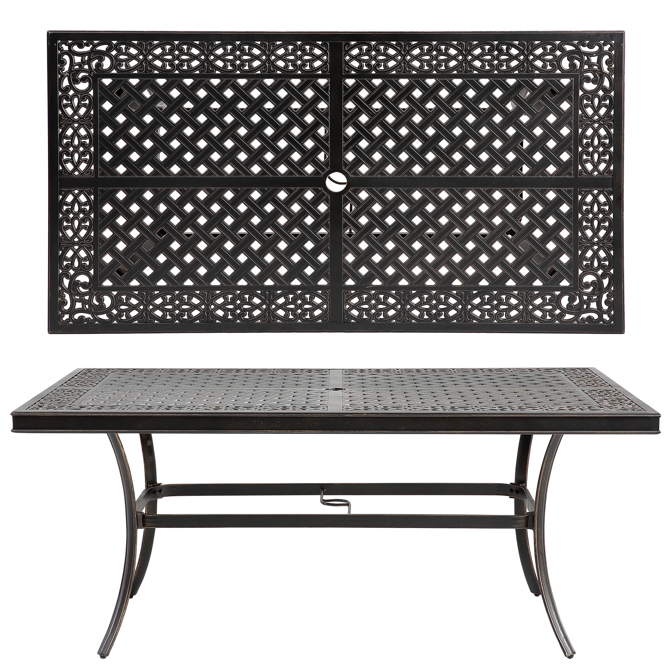 Mondawe 21OD035715FF Rectangle Outdoor Dining Table 40-in W x 68-in L with Umbrella Hole