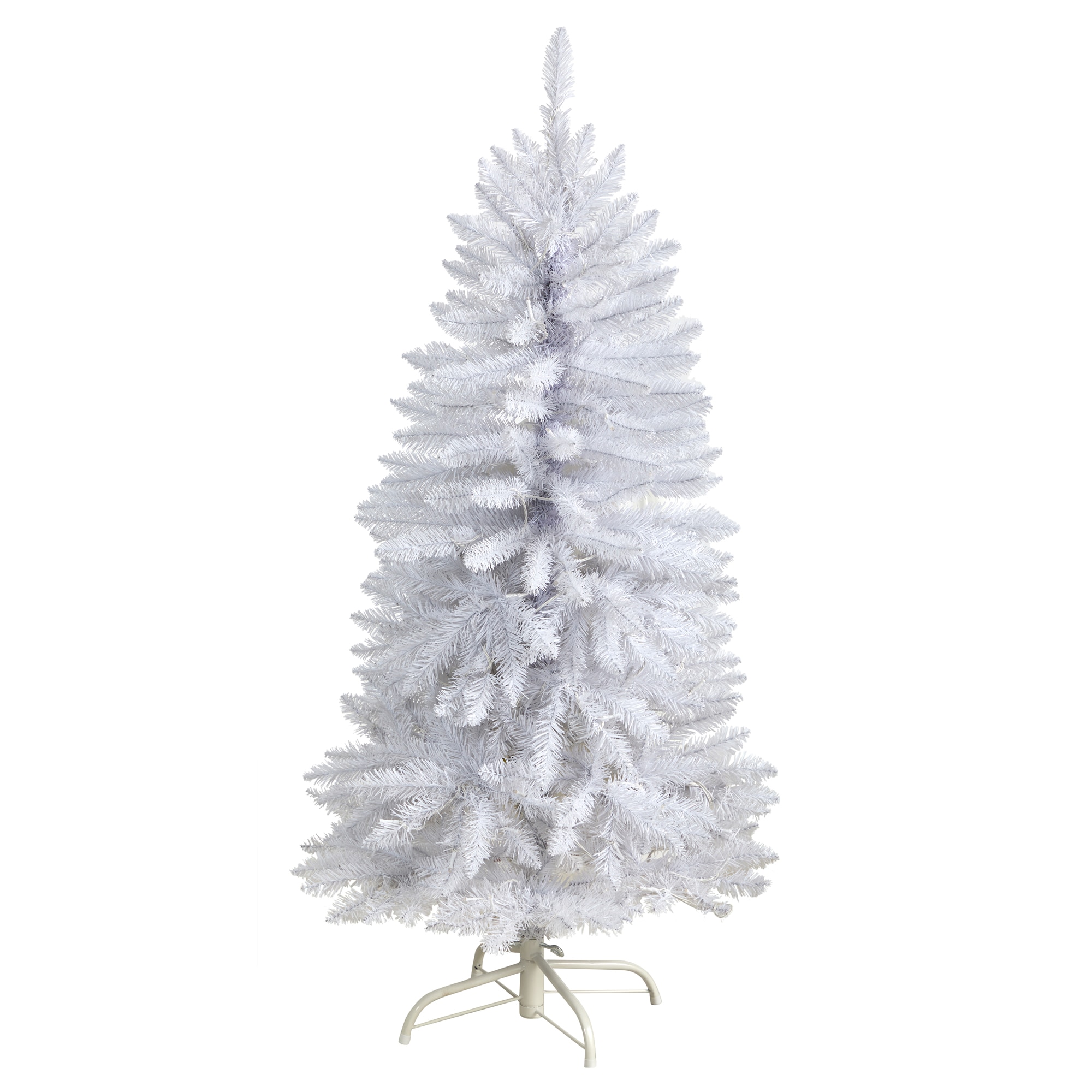 Nearly Natural 4-ft Douglas Fir Pre-lit Slim White Artificial Christmas ...