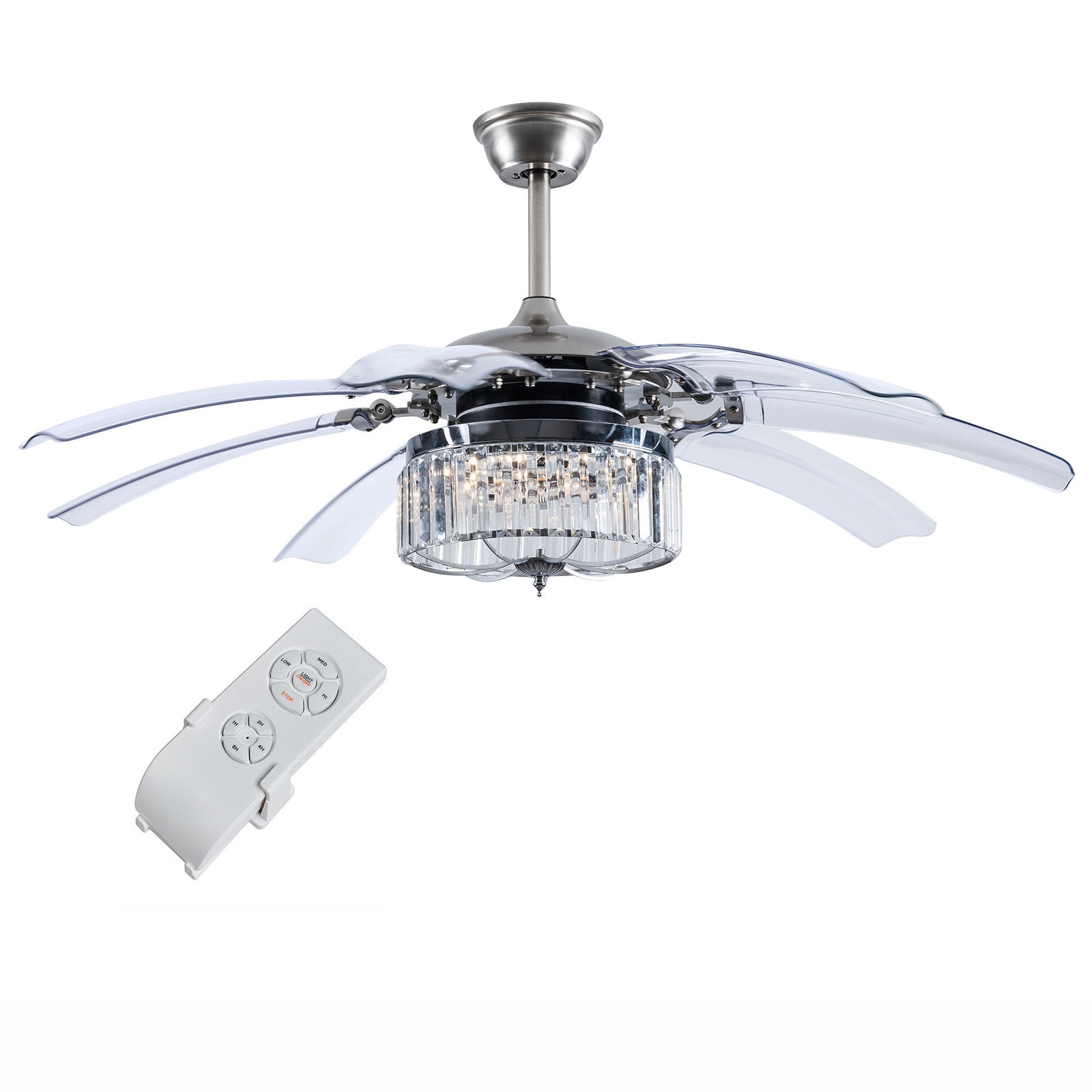 Oukaning HG-HCXLST-4711-US 48-Inches LED Chorme with ABS Blades Color-Changing Integrated LED Fixture Indoor Downrod mount Chandelier Ceiling Fan With Light and Remote ( 8 -Blade)