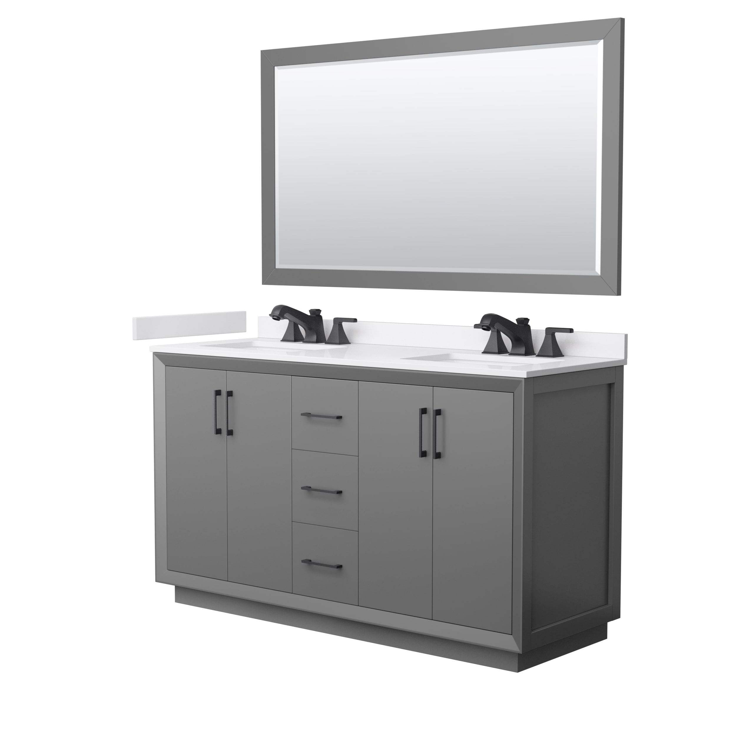 Wyndham Collection Strada 60-in and 66-in Wood Undermount Double and Single Sink Bathroom Vanity with Quartz and Cultured Marble Top (Mirror Included)