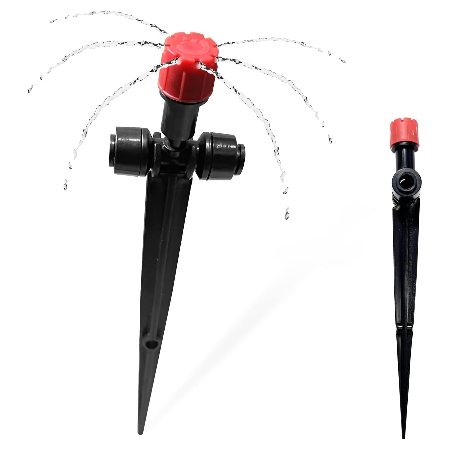 Etokfoks  20 Pack Push to Fit Drip Irrigation Emitters for 1 4 Inch Tubing Adjustable Two Way Sprayer with Stake for Garden Lawn Flower Beds