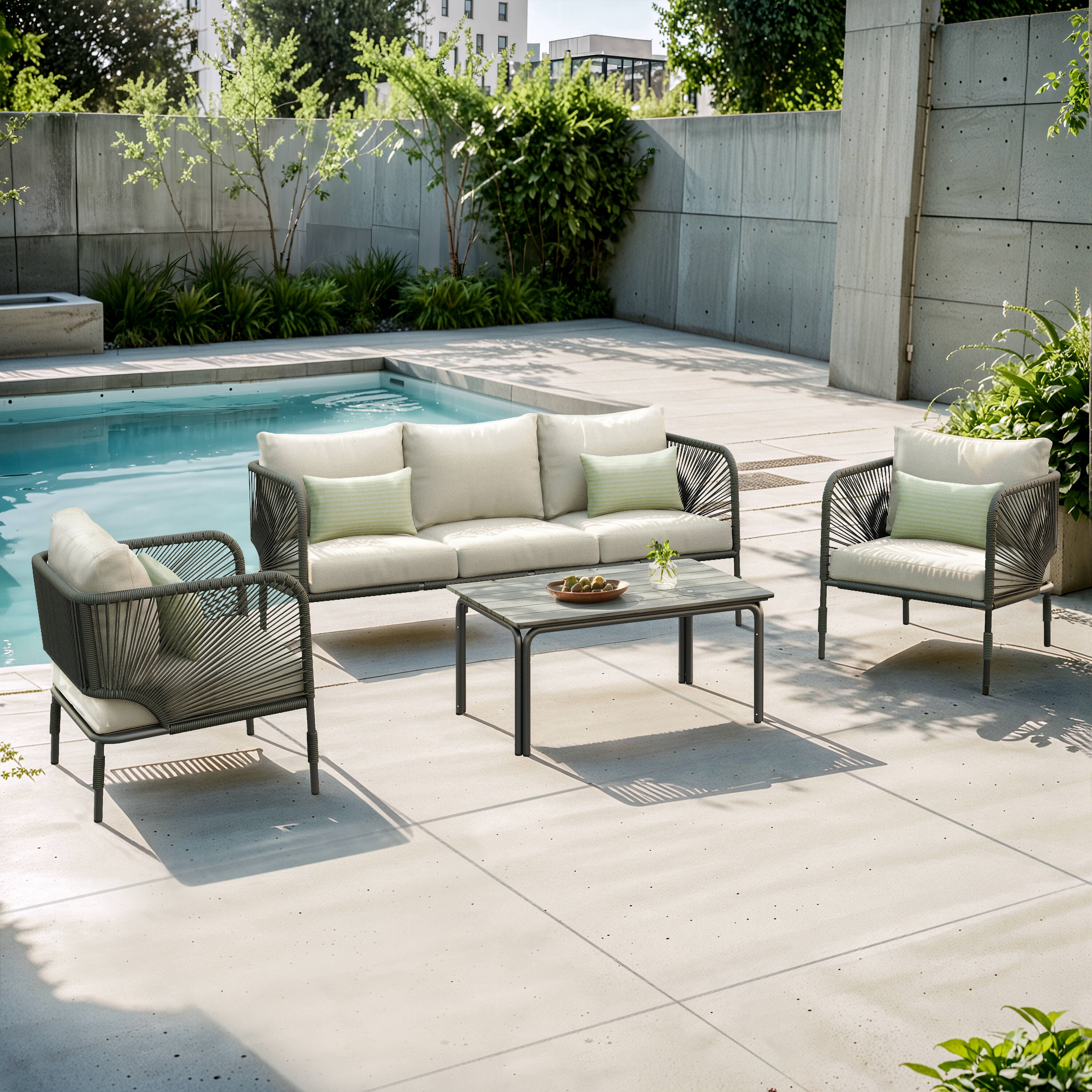 Octans SL2C00237 4 -Piece Wicker Patio Sofa Conversation Set with White Sunbrella Cushions