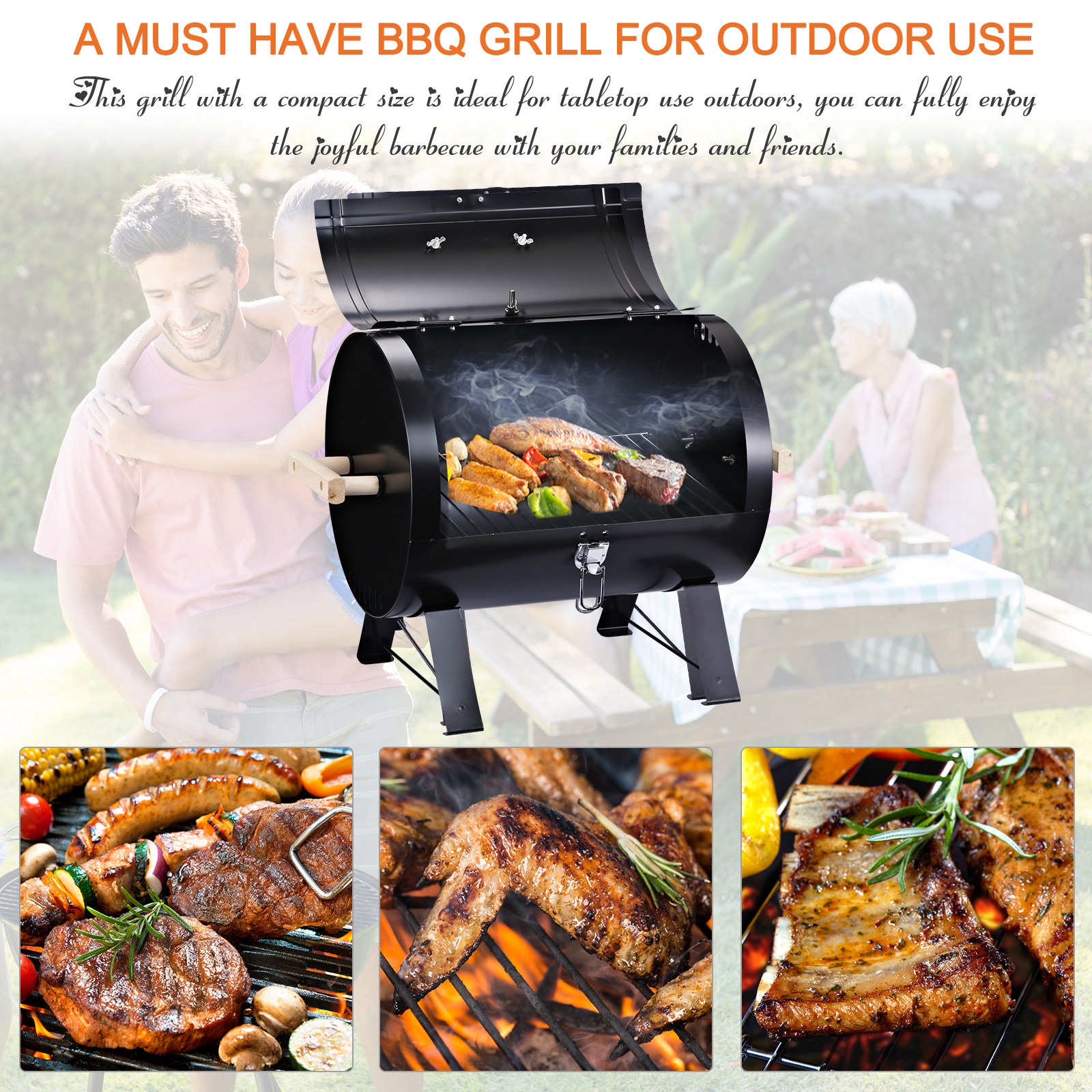 VEVOR 23 inch Portable Charcoal Grill, Flat Top Propane GAS Grills, Compact Foldable Grill, Heavy Duty Steel BBQ Grill, Mini S