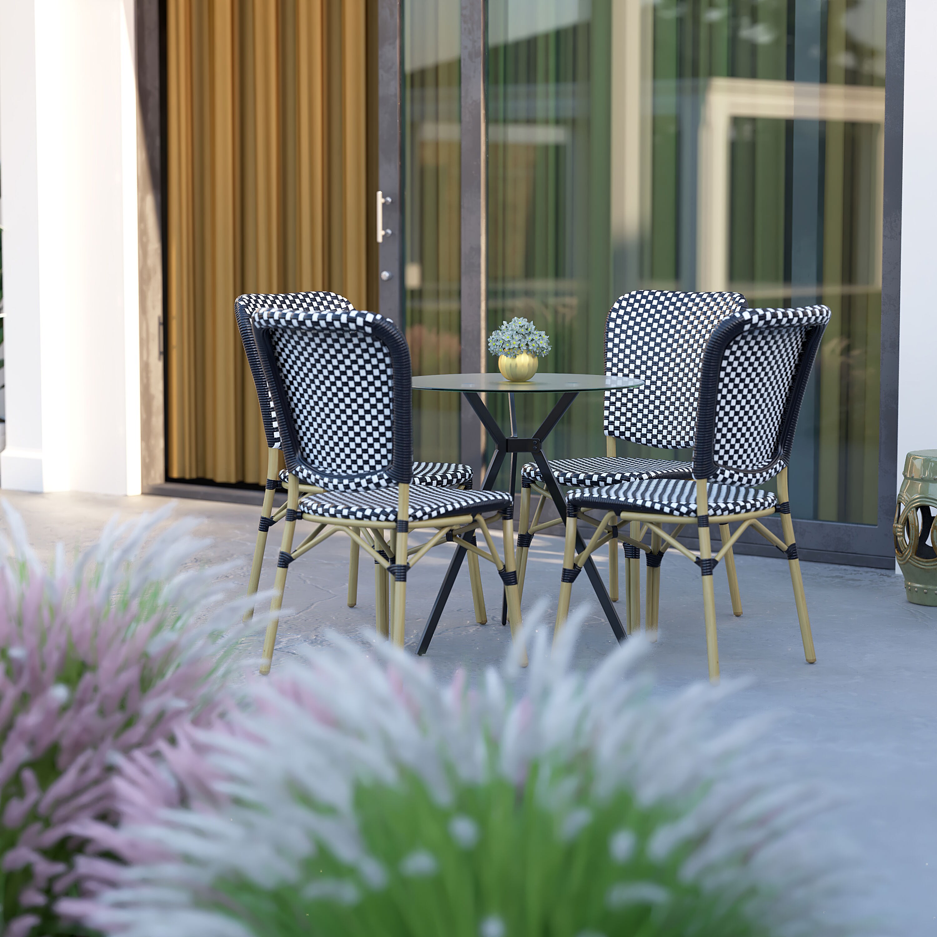 Orsay Black and White Wicker Bistro Chair Set