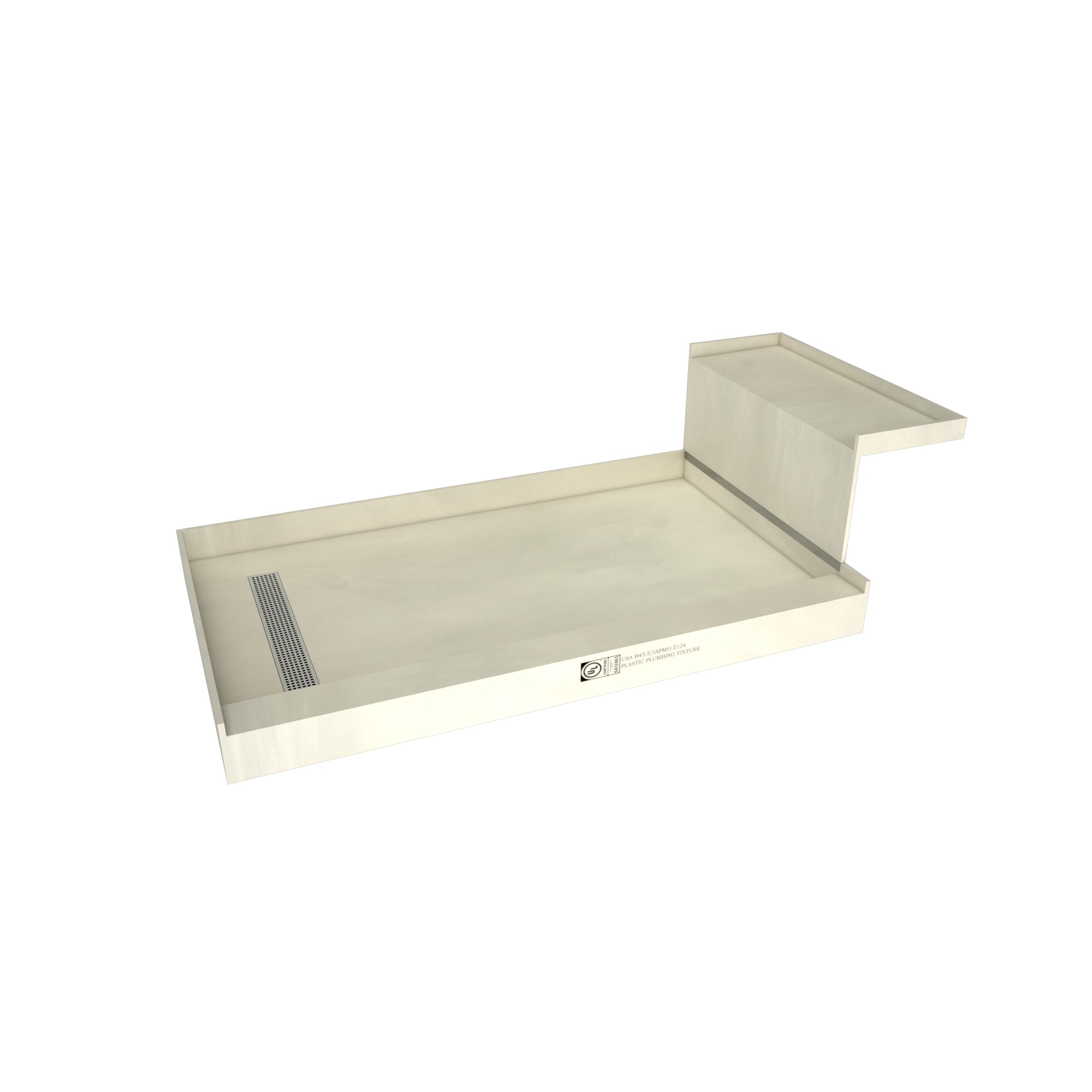 Tile Redi RT4860L-PC-RB48-KIT 48-in W x 72-in L Made for Tile Single Threshold Rectangle Shower pan base kit with 4.5-in H Threshold (Left Drain) Integrated Seat