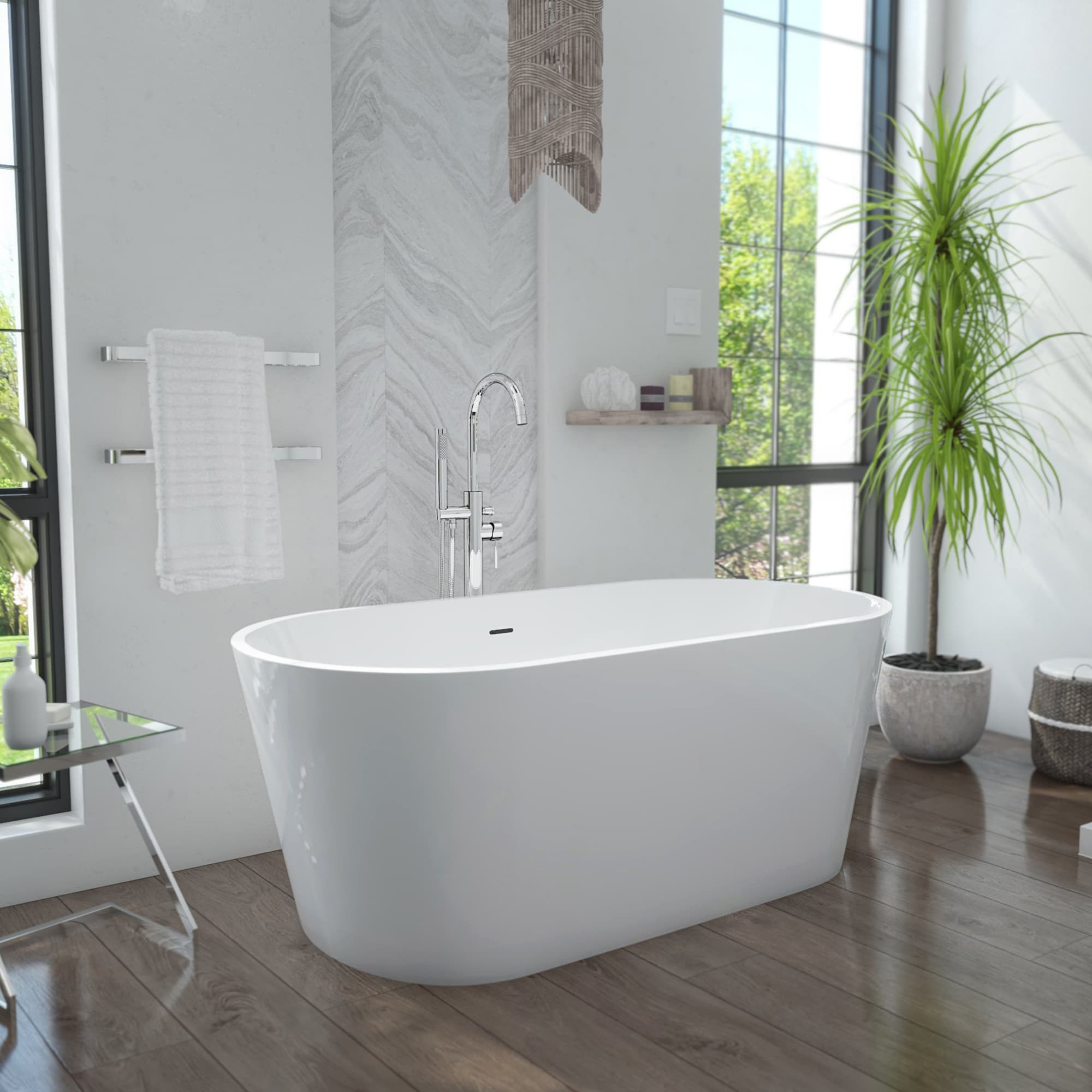 DreamLine BT60X2748C09 Enigma 27.5-in x 47-in White Acrylic Oval Freestanding Soaking bathtub with Drain ( Center Drain )