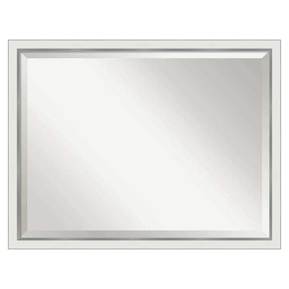 Amanti Art DSW4593691 Eva 43-in x 33-in Framed Rectangle Bathroom Vanity Mirror ( Satin Silver,White )