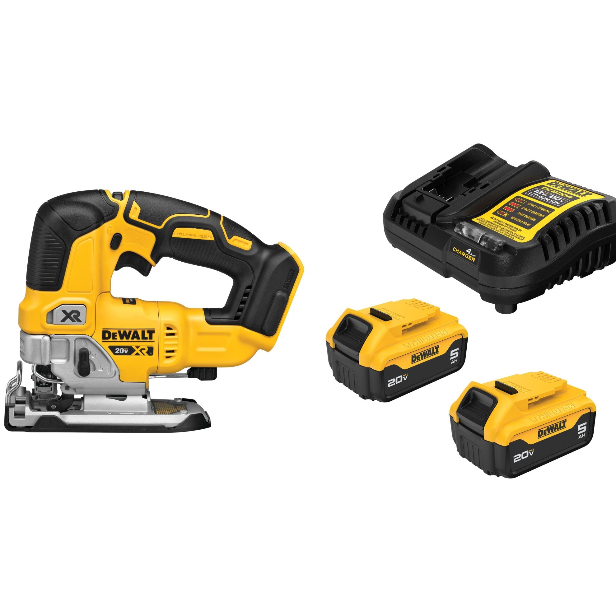 DEWALT XR 20V Max Variable Speed Keyless Cordless Jigsaw w/2-Pack 20V 5 Ah Battery and Charger