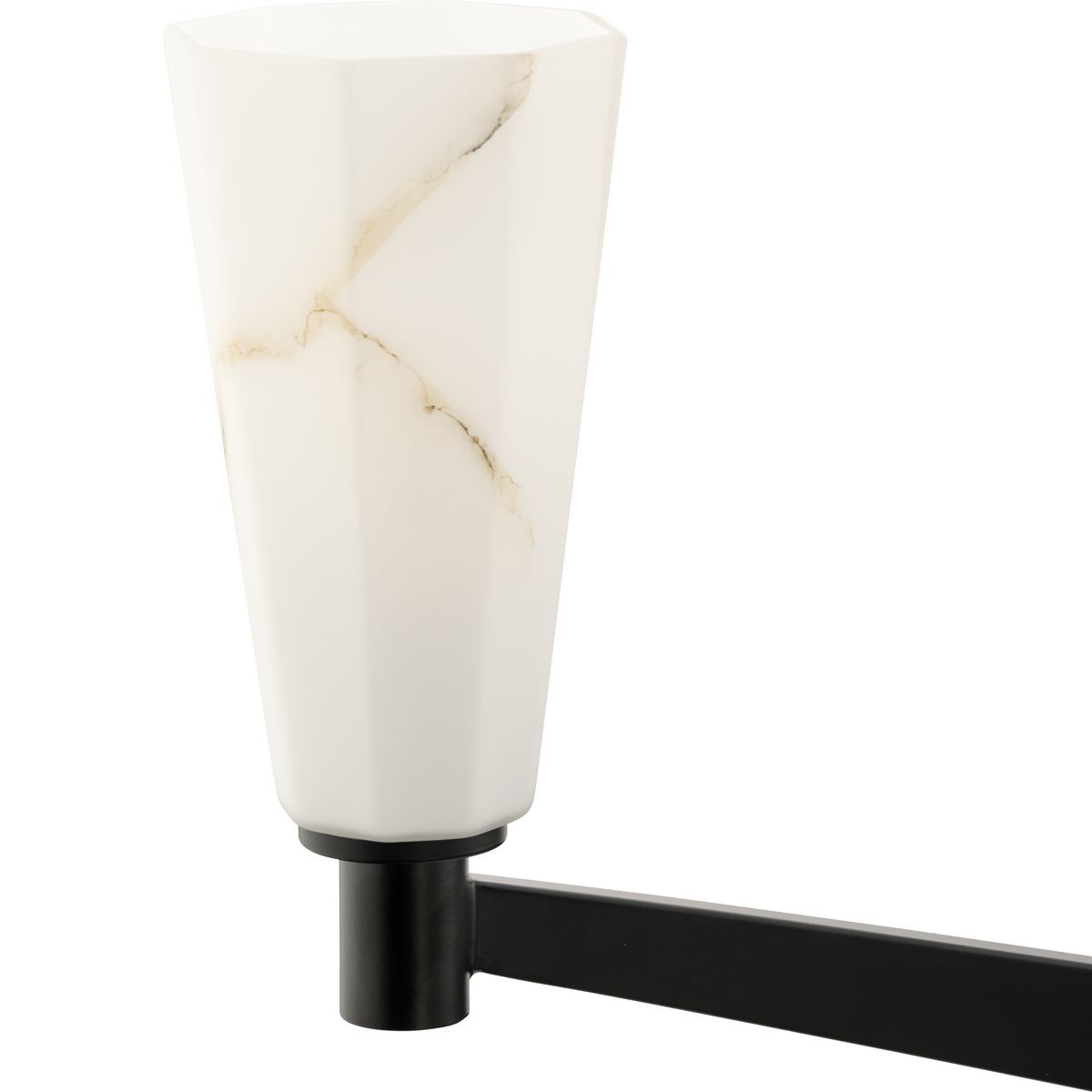 Matte Black Steel 6-Light Chandelier with Faux Alabaster Shades