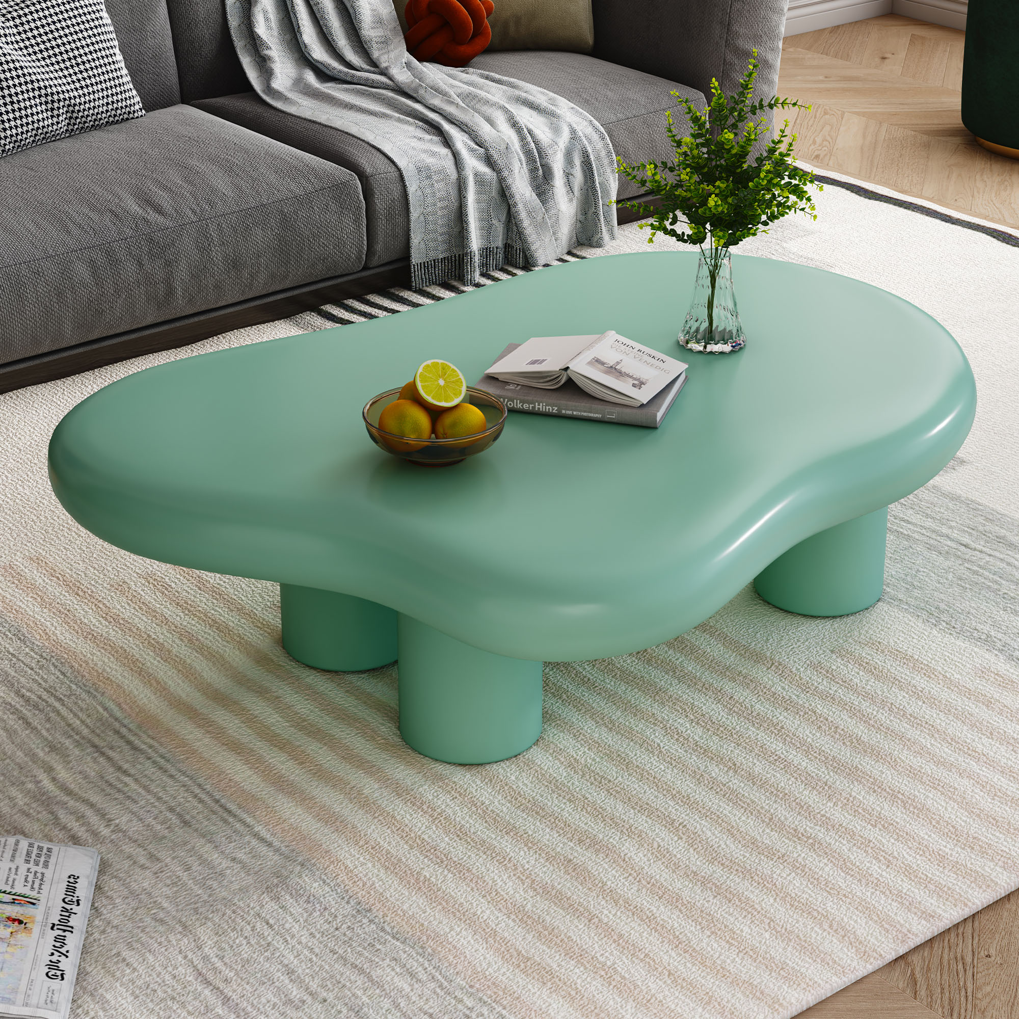 Oizaye DB-CT-3302GREEN Ednar Green Stone Modern Coffee Table