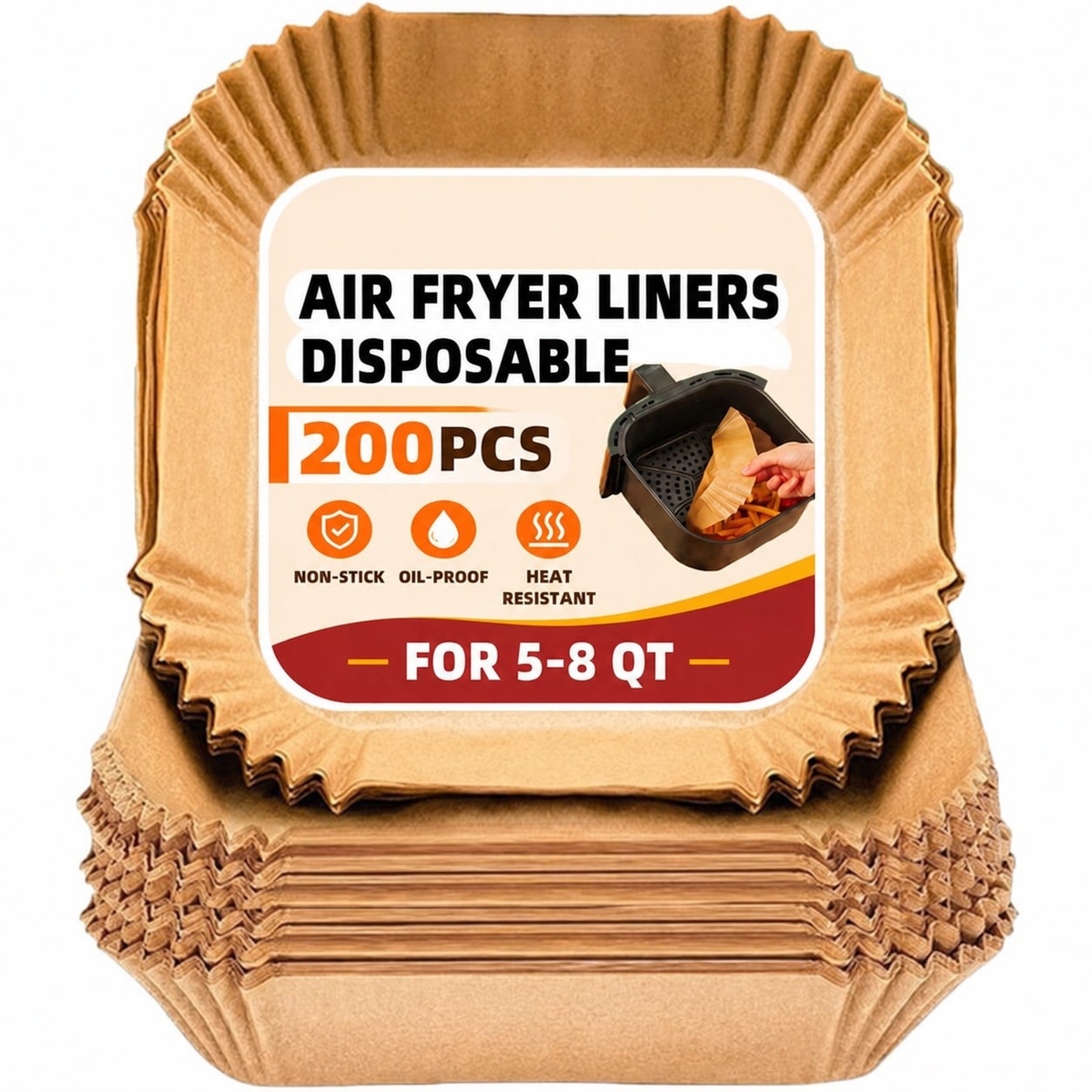 Anqtovp  Air Fryer Liners Disposable 200 pcs Square Parchment Paper Non Stick for 5 to 8 QT Air Fryer Food Grade Oil Proof Heat Resistant for