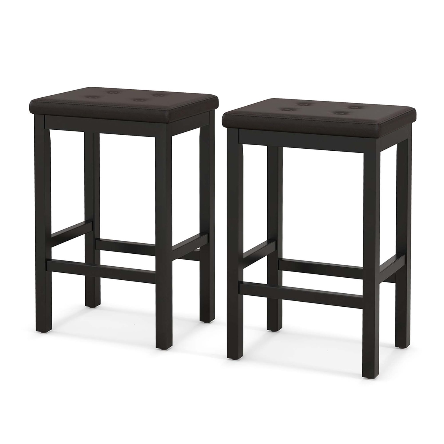 Costway -  Set of 2 Rubber Wood Bar Stools 24 inches Counter Height Stool with Padded Seat Footre...