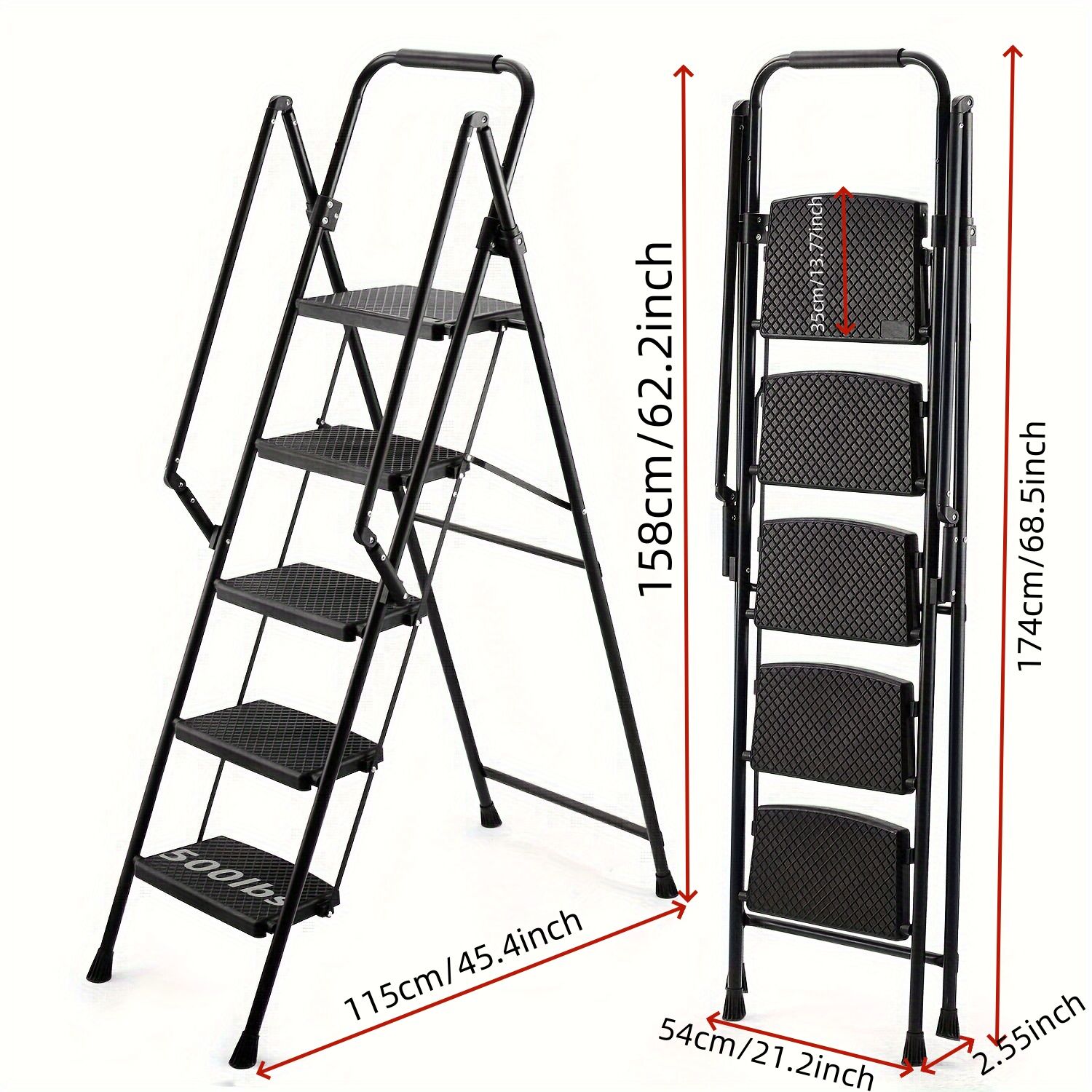 Siavonce 5 Step Ladder 5-Step 500-lb Capacity Black Steel Foldable Step Stool XH44665 Sansujyuku sansujyuku.com