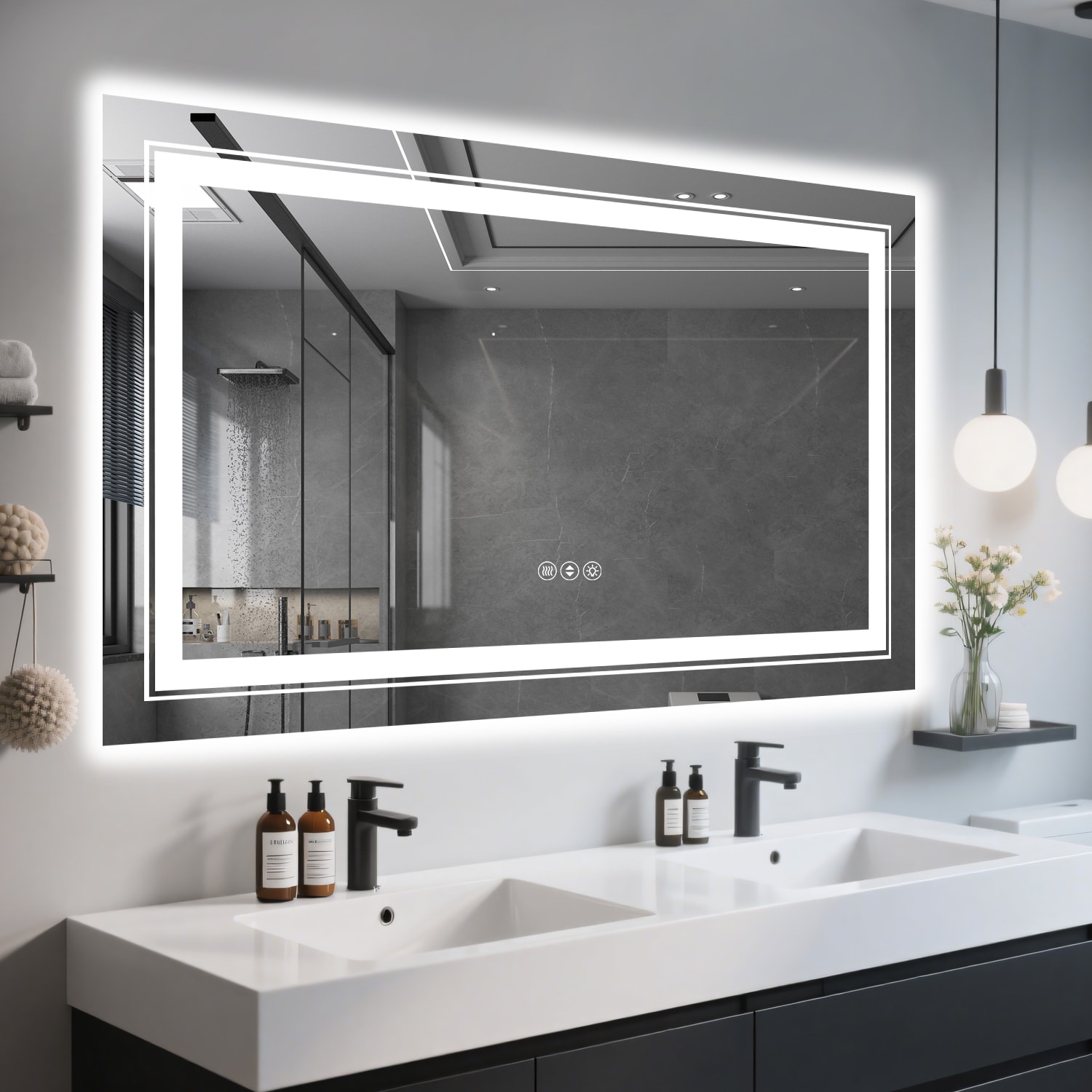 Tatayosi XH-347029 40x24 Inch Smart LED Bathroom Mirror with Anti Fog and Adjustable Lighting Aluminum Frame