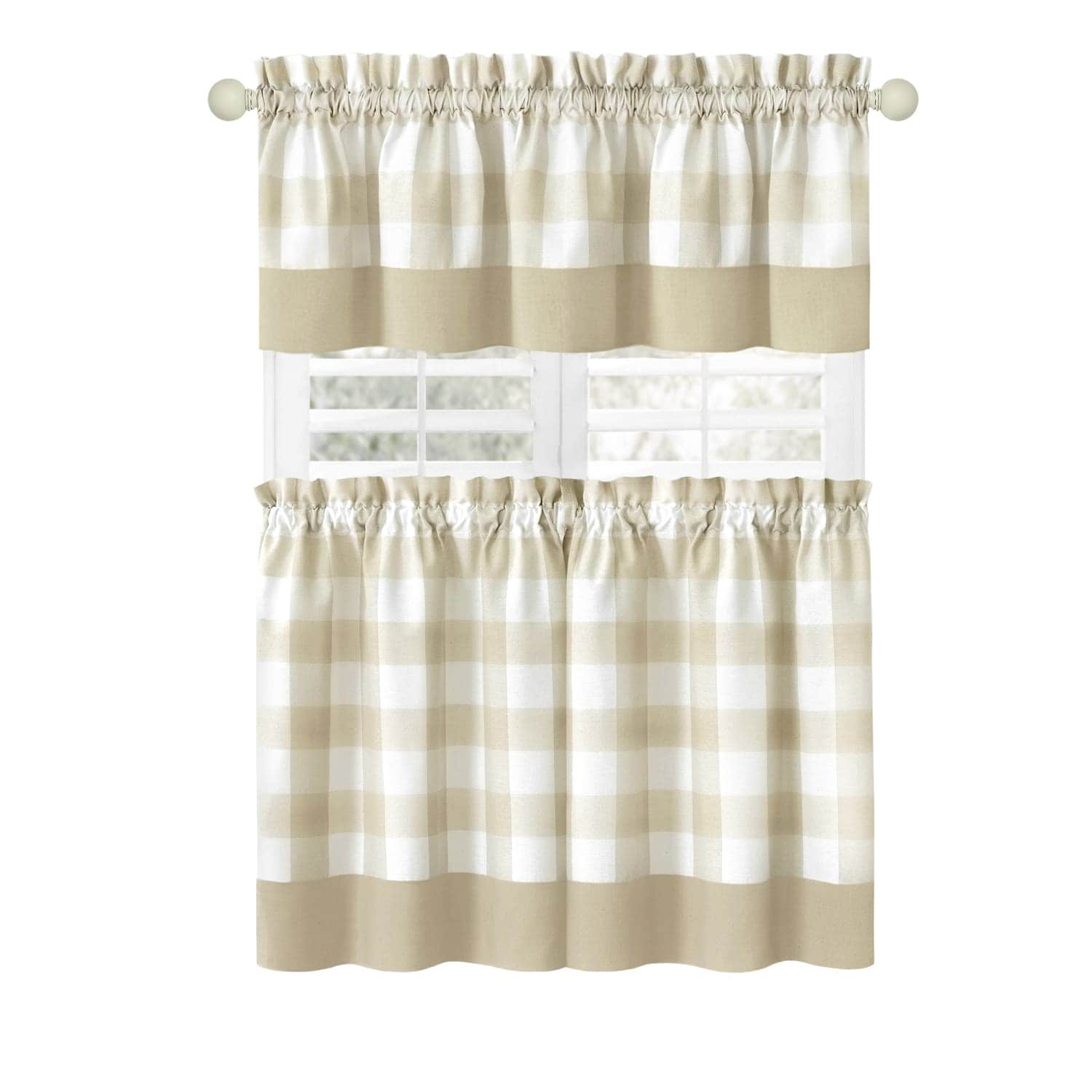 Achim HNTV24TN12 Hunter 24-Inches Tan Polyester Rod pocket Valance and tier set