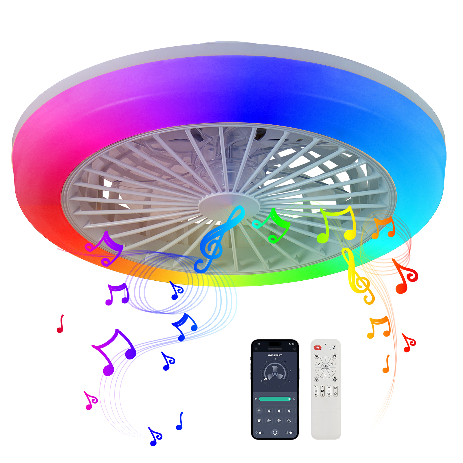 Ltemziiy 18 inch Ceiling Fan with RGB Light Remote Smart LED Ceiling Fans with Remote App Control Modern Low Profile Dimmable Light Ceiling Fan for Bedroom Living Room White