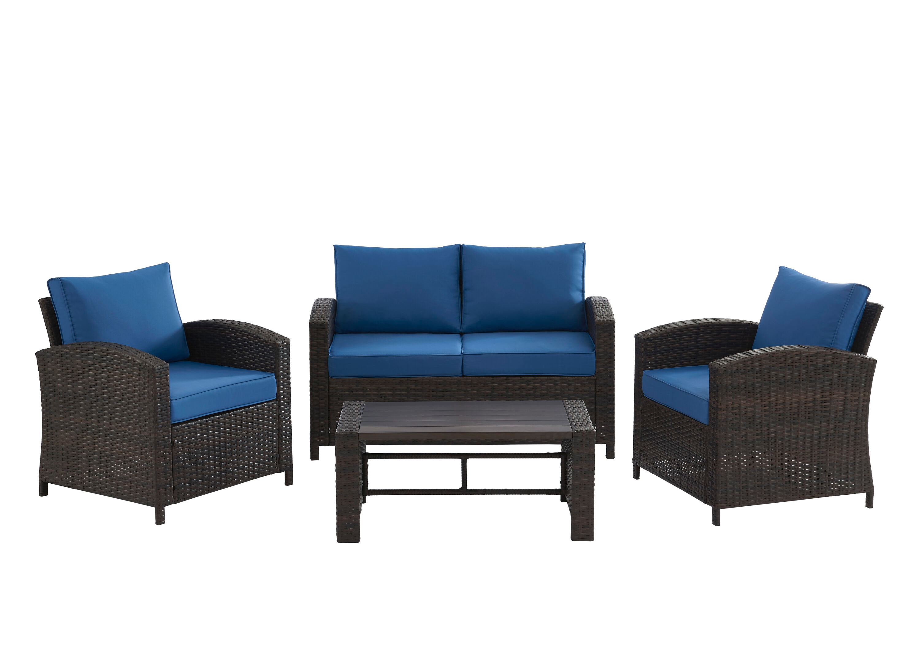 EDYO LIVING LT1405-BL BestHomeChoice 12 -Piece Wicker Patio Conversation Set with Blue Cushions