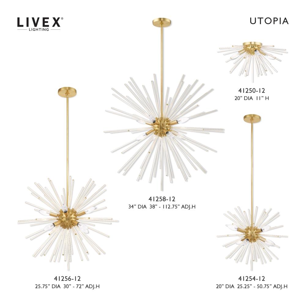 Elysian Satin Brass 4-Light Flush Mount with Crystal Rods