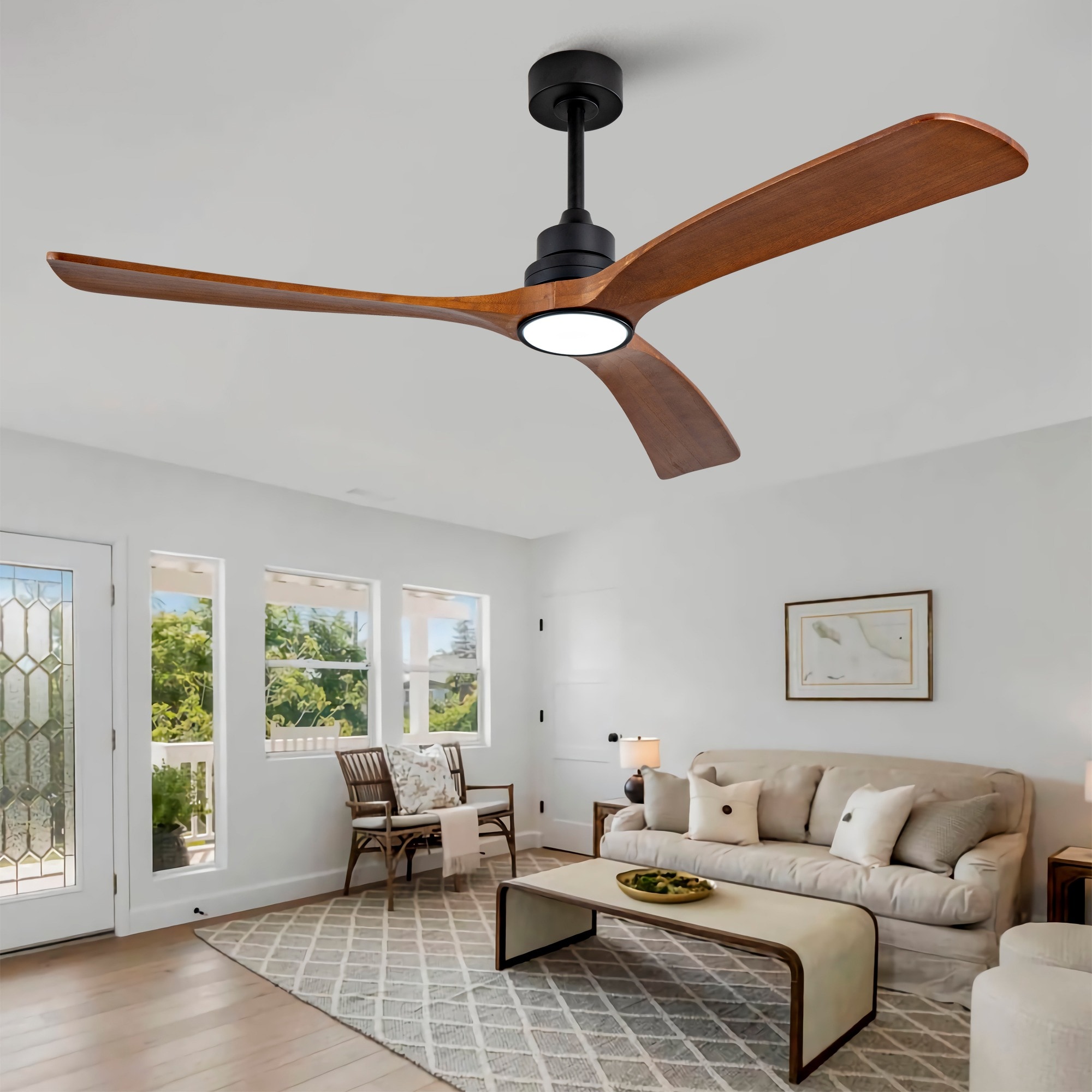 HyperDrop Cart 60-in Solid Wood 3-Blade Ceiling Fan with Reversible DC Motor and Remote Control for Modern Living Room